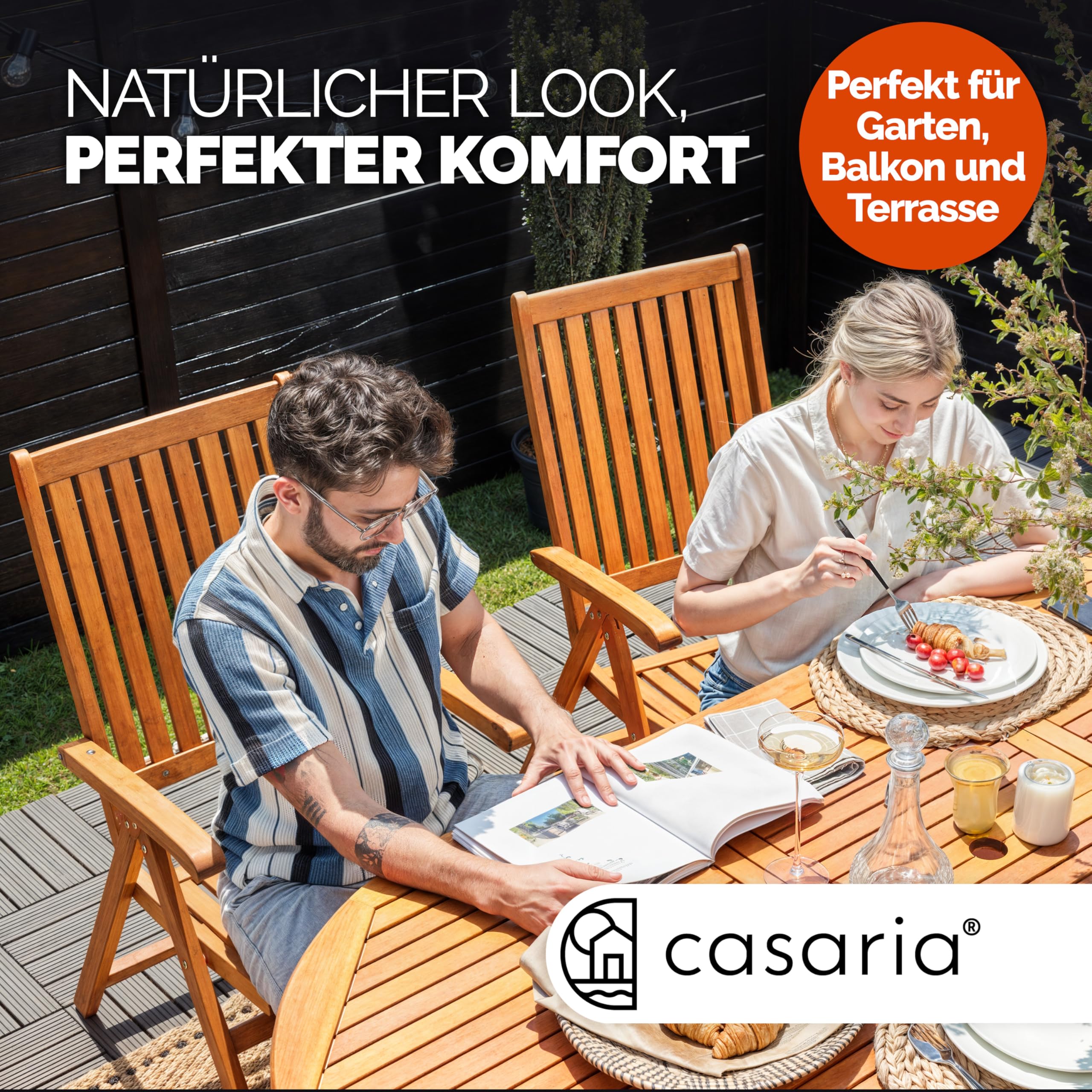 Casaria Chaises Pliantes Vanamo Bois d'eucalyptus Set de 4 | Chaise de jardin fauteuil terrasse pliable balcon