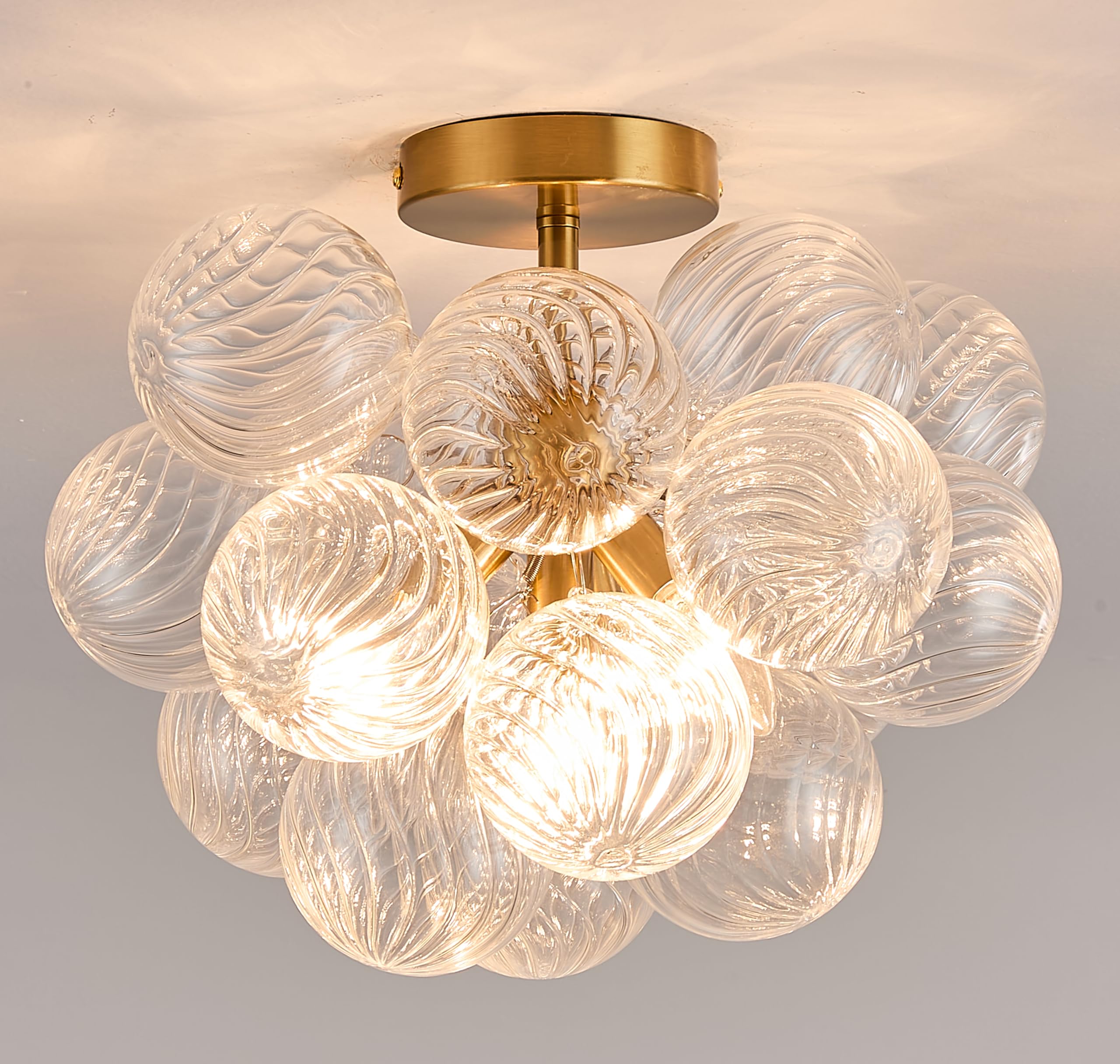 Surpars House Bubble Ball Chandelier, Flush Mount Glass Ceiling Light, Modern 4 Lights Ceiling Lighting Fixture for Bedroom,Livinng Room,Dining Room (Clear Balls 4 Lights)