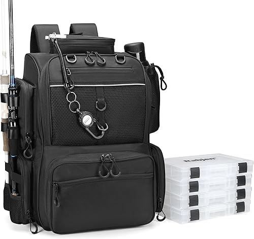 Miniatura 10 de Rabjen Mochila de aparejos de pesca con soportes para caña, soporte para botellas, bolsa de almacenamiento, tienda de equipo de pesca Camuflaje