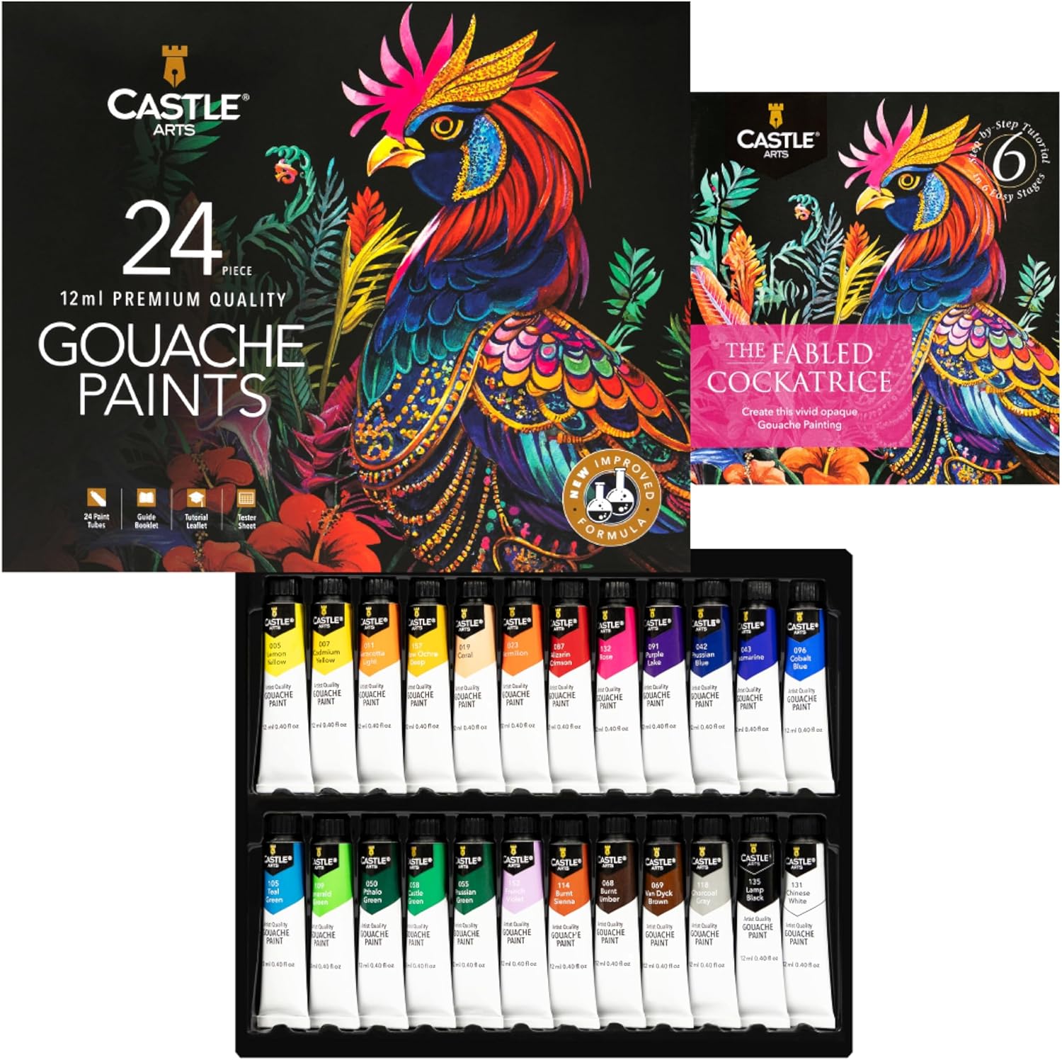 Castle Art Supplies 24 Piece Gouache Tube Set | New Improved Formula | 24 X 12ML Brilliant, Opaque, Water-Based Colors | Versatile, Easy to Use for Adult Artists, Beginners, Professionals (New Improved Formula)