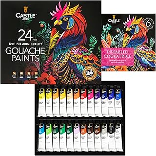 Castle Art Supplies 24 Piece Gouache Tube Set | New Improved Formula | 24 X 12ML Brilliant, Opaque, Water-Based Colors | Versatile, Easy to Use for Adult Artists, Beginners, Professionals (New Improved Formula)