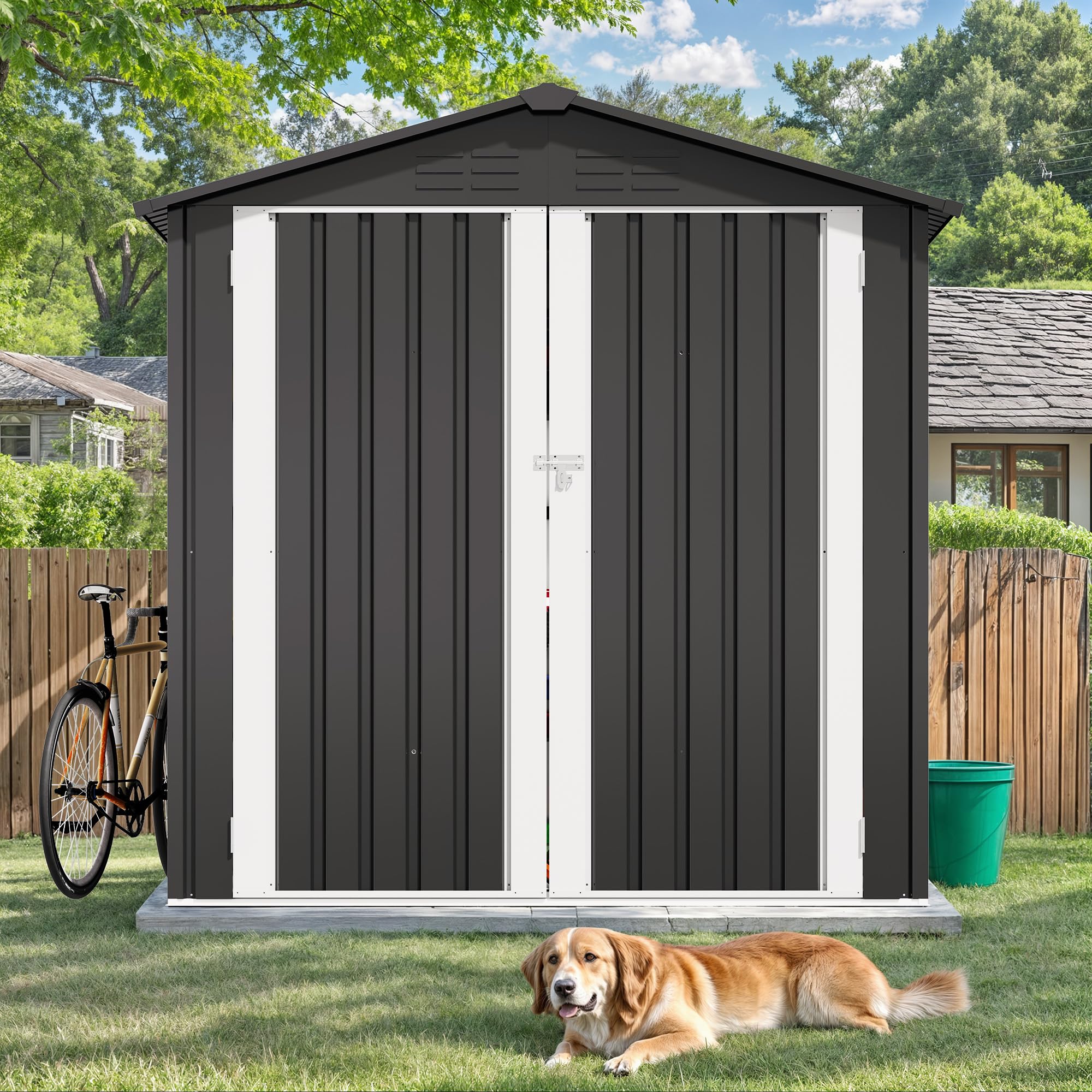 YITAHOME Metall Geräteschuppen Gerätehaus Gartenhaus Gartenhütte,Dunkelgrau | 171x87x184cm|6x4 klein|Rasenmäher Gartenschuppen|Satteldach|Abschließbar|4 Lüftungsöffnungen|Gartenhaus mit Tür|Wetterfest