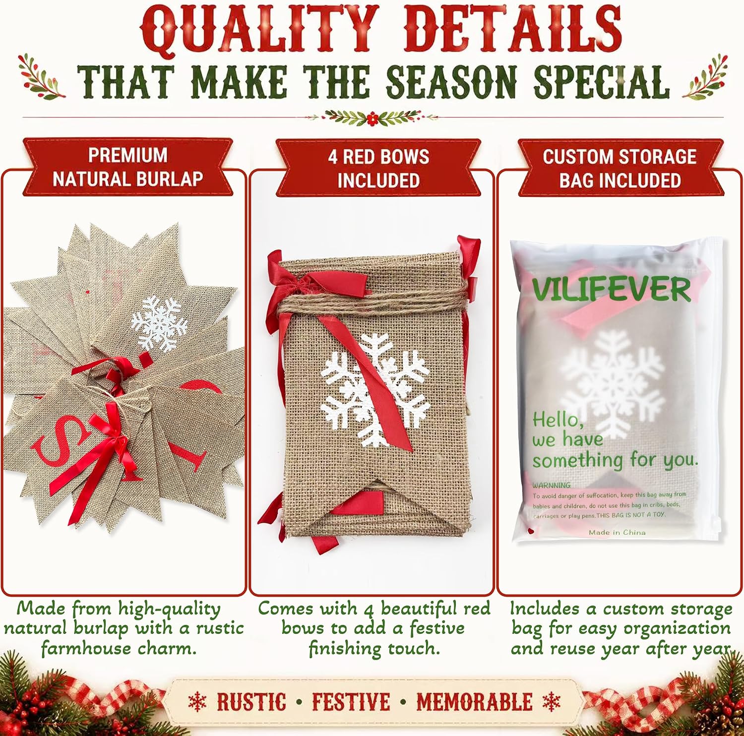 VILIFEVER Happy Holidays Banner Burlap Christmas Decorations Home Indoor image 2