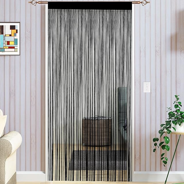 Taiyuhomes String Door Curtains Fly Screen Curtain For Window Decorations Living Room Doorways Crystal Plain Tassel (90x200cm) Black