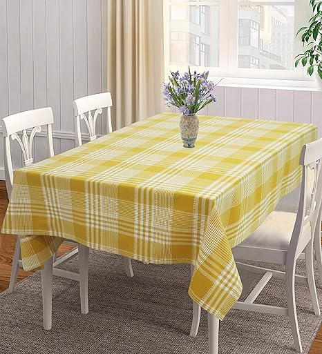 AIRWILL 100% Cotton Checkered Pattern 4 Seater Square Table Cover Sized, 56x56 inches (Yellow,White, Pack of 1)