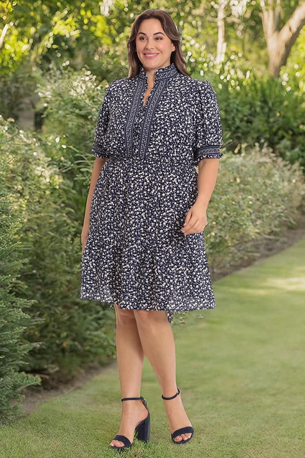 London Times Womens Dress Easy Feminine Versatile Smocked Waist Ruffle Neckline - Image 7