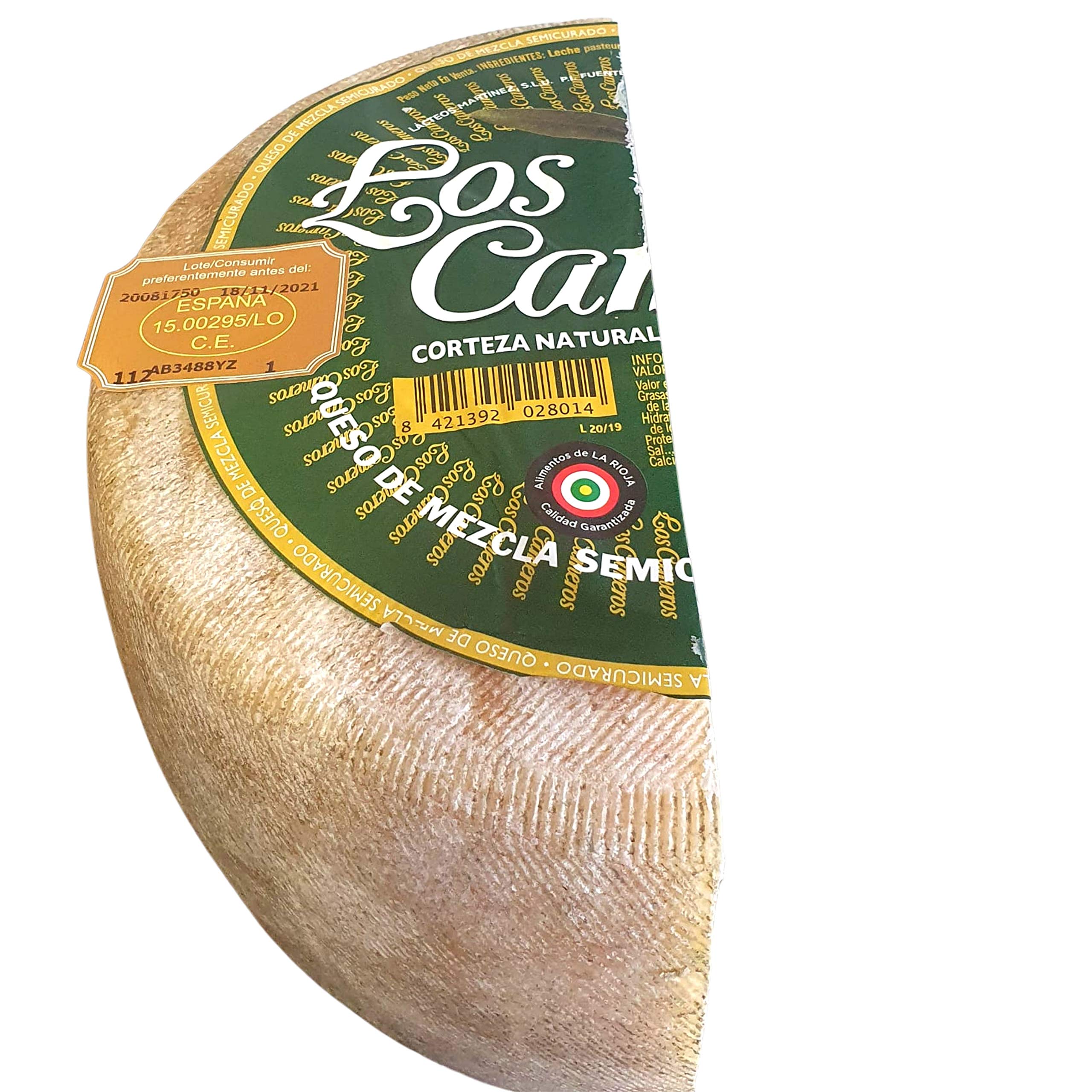 Queso Semicurado Los Cameros Etiqueta Verde - Queso Mezcla - Medio Queso Peso Aproximado 1,7 Kilogramos - Elaborado con una mezcla de leche de vaca, de oveja y de cabra