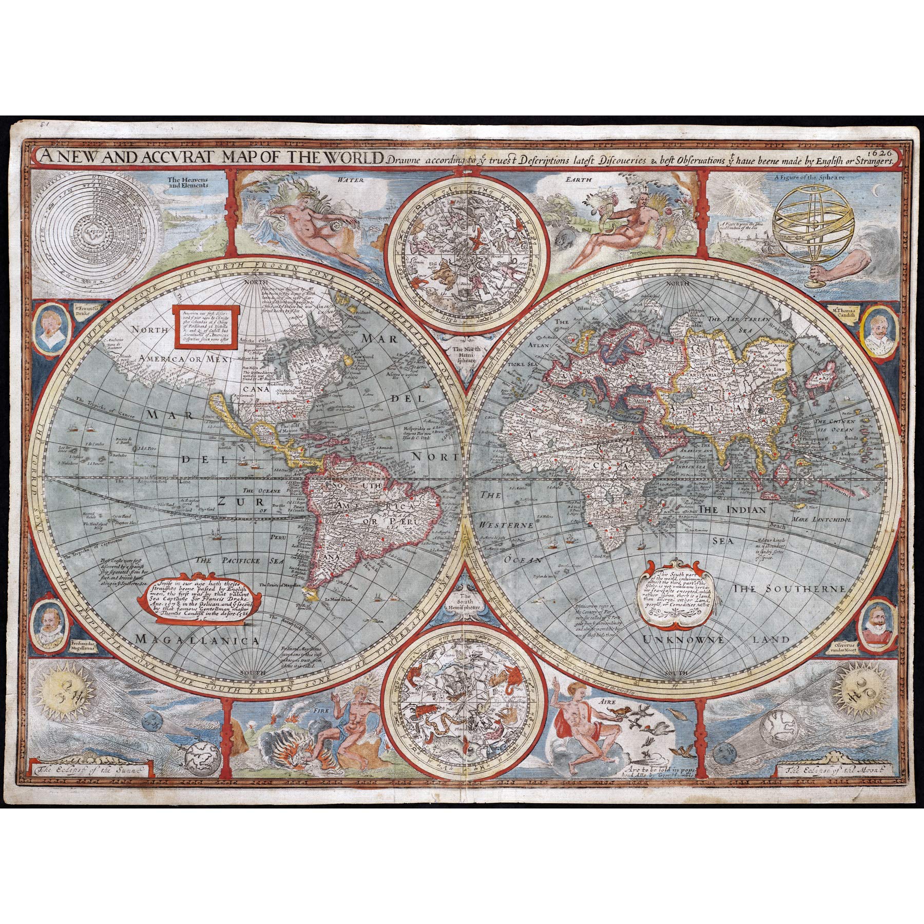 Speed 1626 Pictorial Map World Hemispheres Premium Wall Art Canvas Print 18X24 Inch