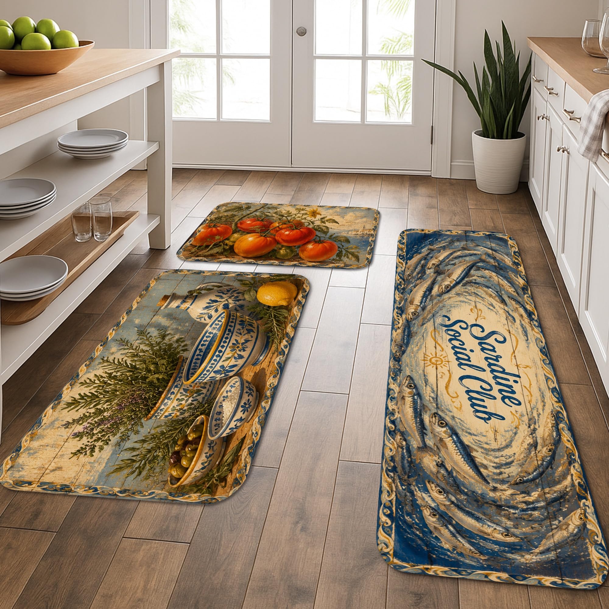 Tapis de cuisine vintage sardine lavables et confortables pour évier