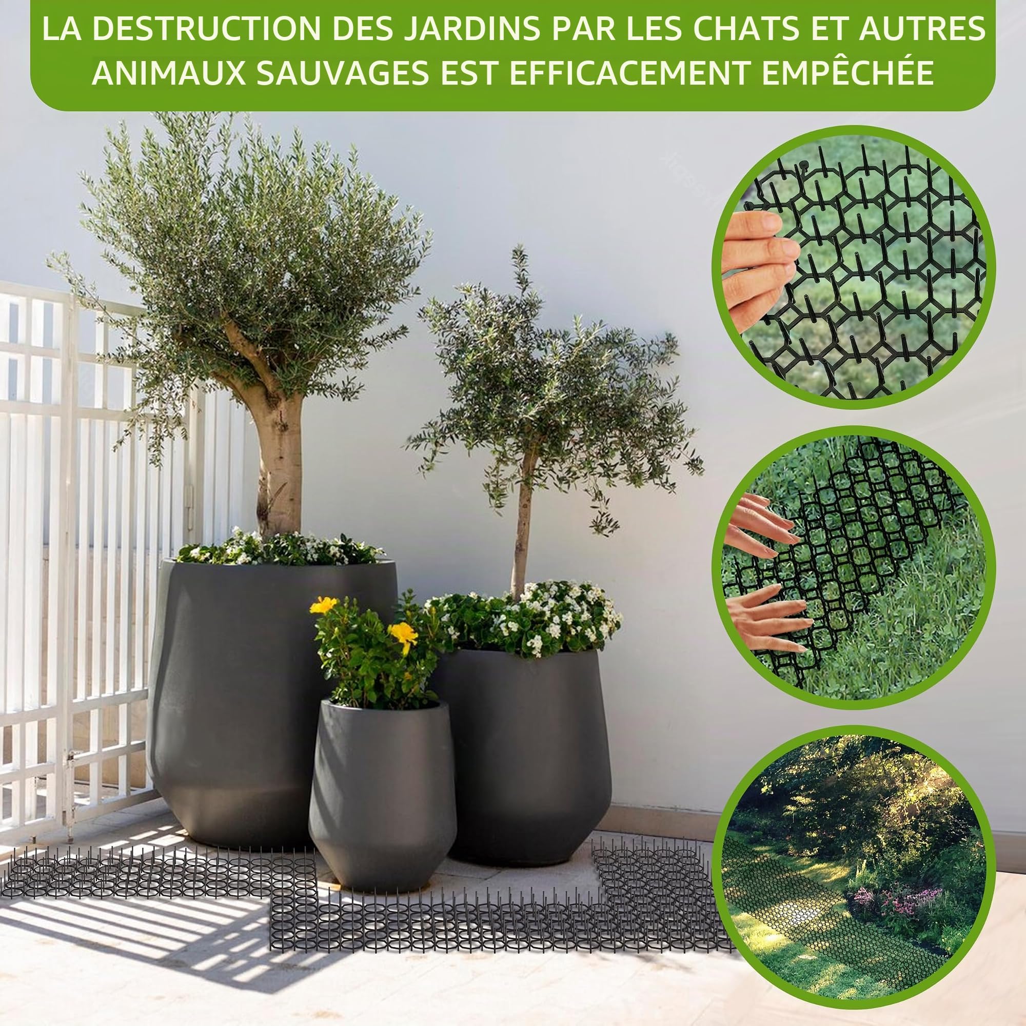 ISOTRONIC Tapis Anti-épines Contre Chats, martres et Chiens – Protection pour Jardin, Arbres, Maison et Voiture – Grillage Anti-griffures modulable – Surface 1,5 m² – Lot de 24 pièces Robustes