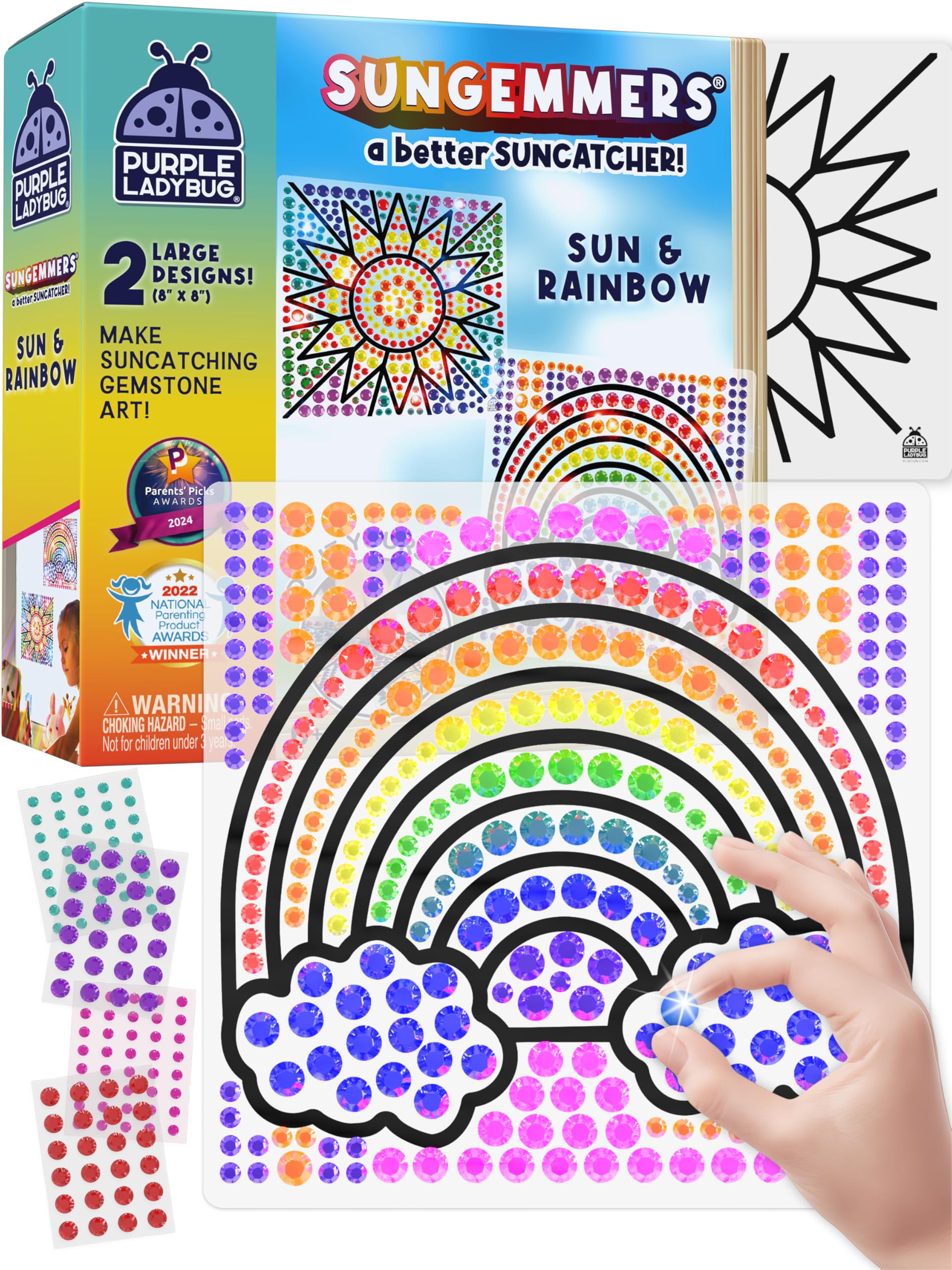 PURPLE LADYBUG SUNGEMMERS Window Gem Art Suncatcher Kits - Summer Activities for Kids, Birthday Gifts for Girls & Boys, Crafts for Ages 4-10, Fun DIY Art Kit for Kids 6-12