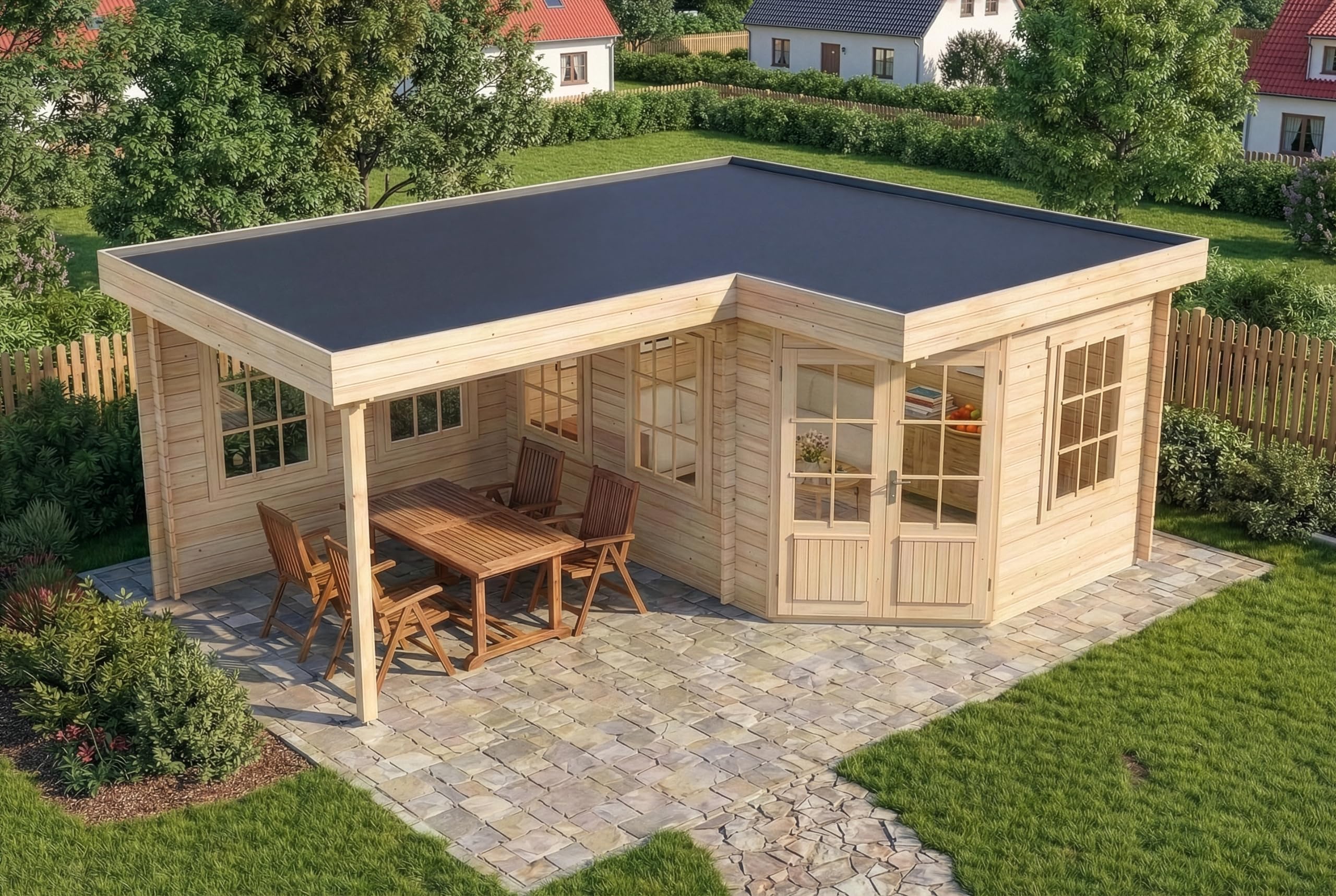 Alpholz 5-Eck Gartenhaus Pepe aus Holz 618x462cm mit 28 mm Wandstärke in Naturbelassen
