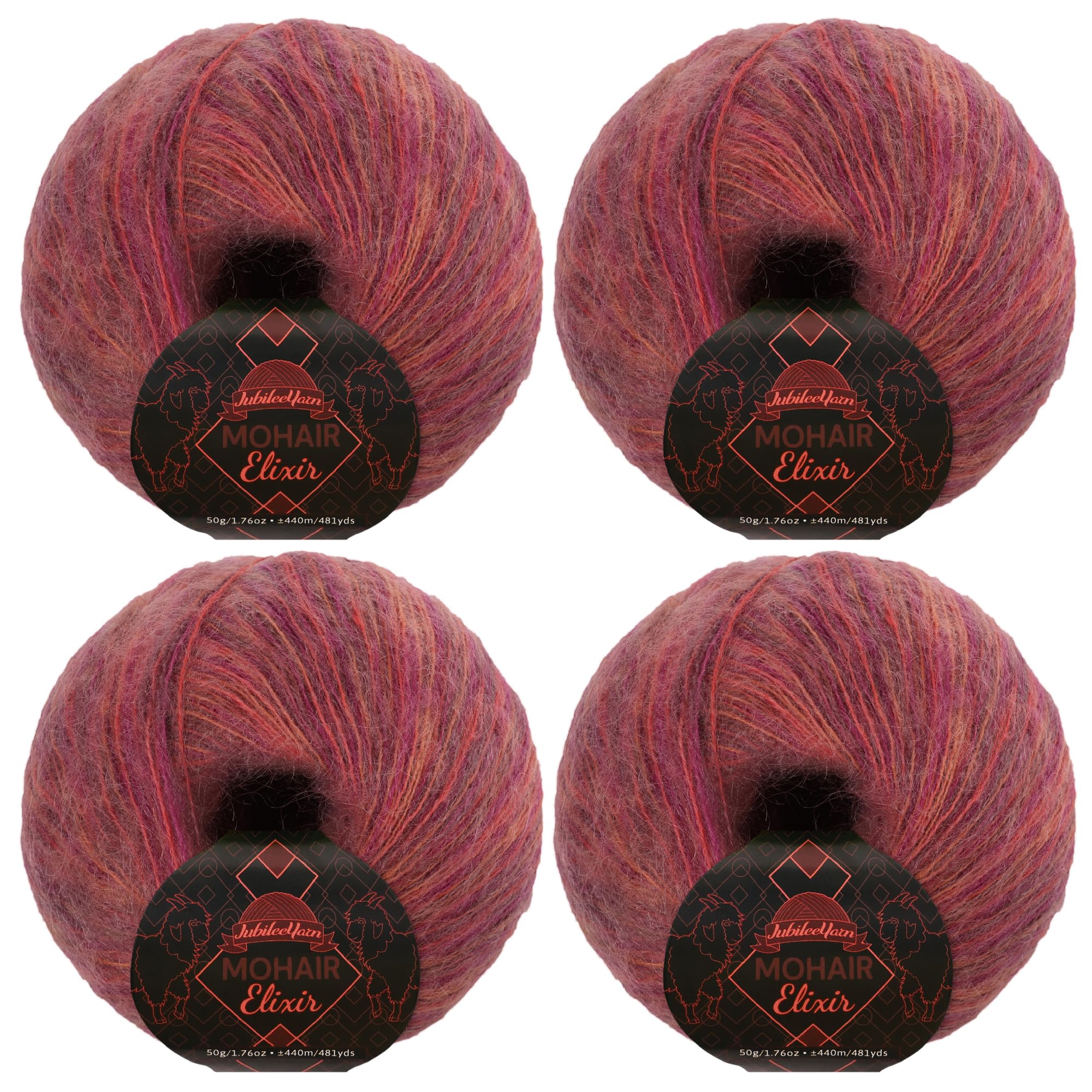 JubileeYarn Mohair Elixir Yarn - 50g/Skein Baby Wool Blend - Bloody Mary - 4 Balls — image 1