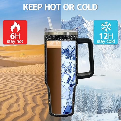 Miniatura 4 de Vaso de 40 onzas con asa y pajita, taza de acero inoxidable de fase lunar extra grande con aislamiento al vacío de doble pared, taza de viaje,