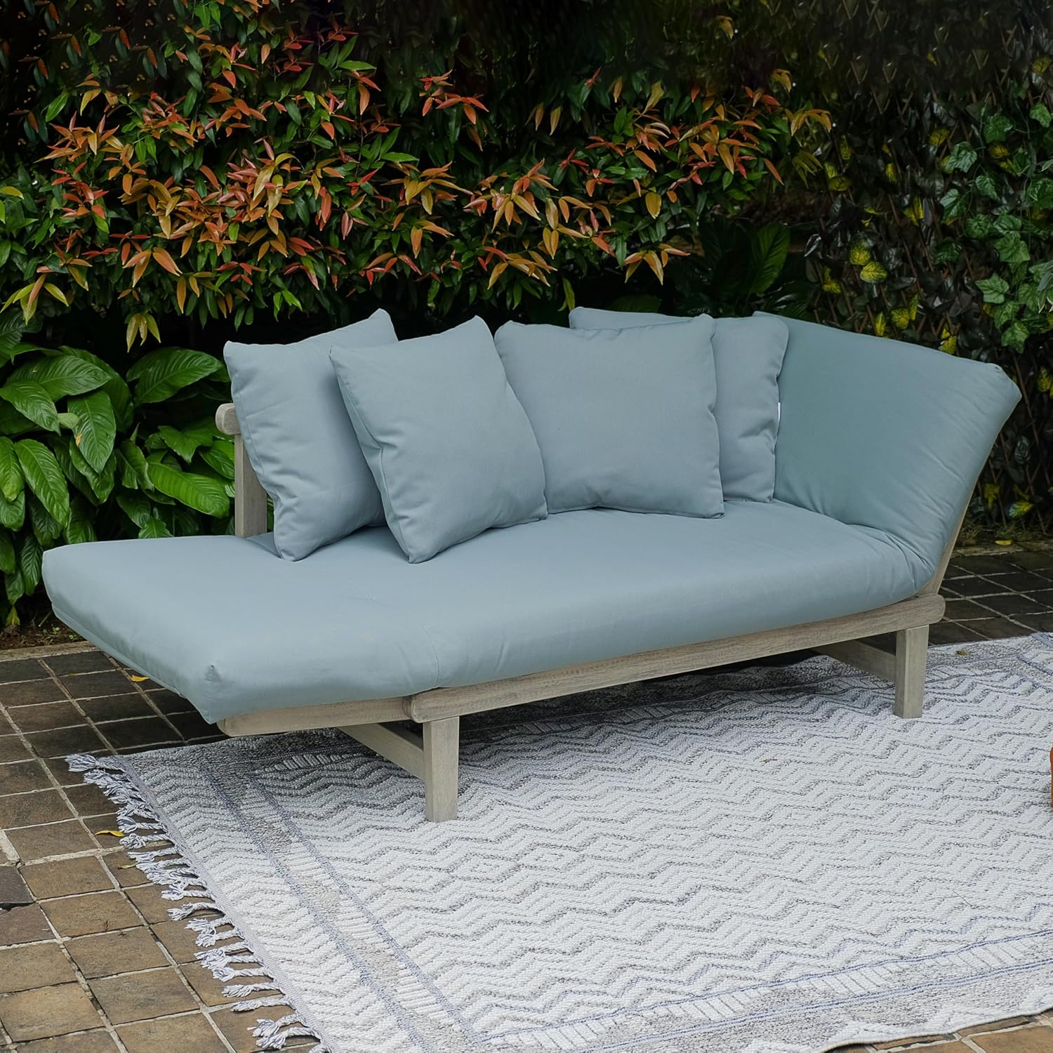 Cambridge Casual West Lake Solid Wood Outdoor Convertible Sofa Daybed, Weathered Gray/Blue Spruce Cushion