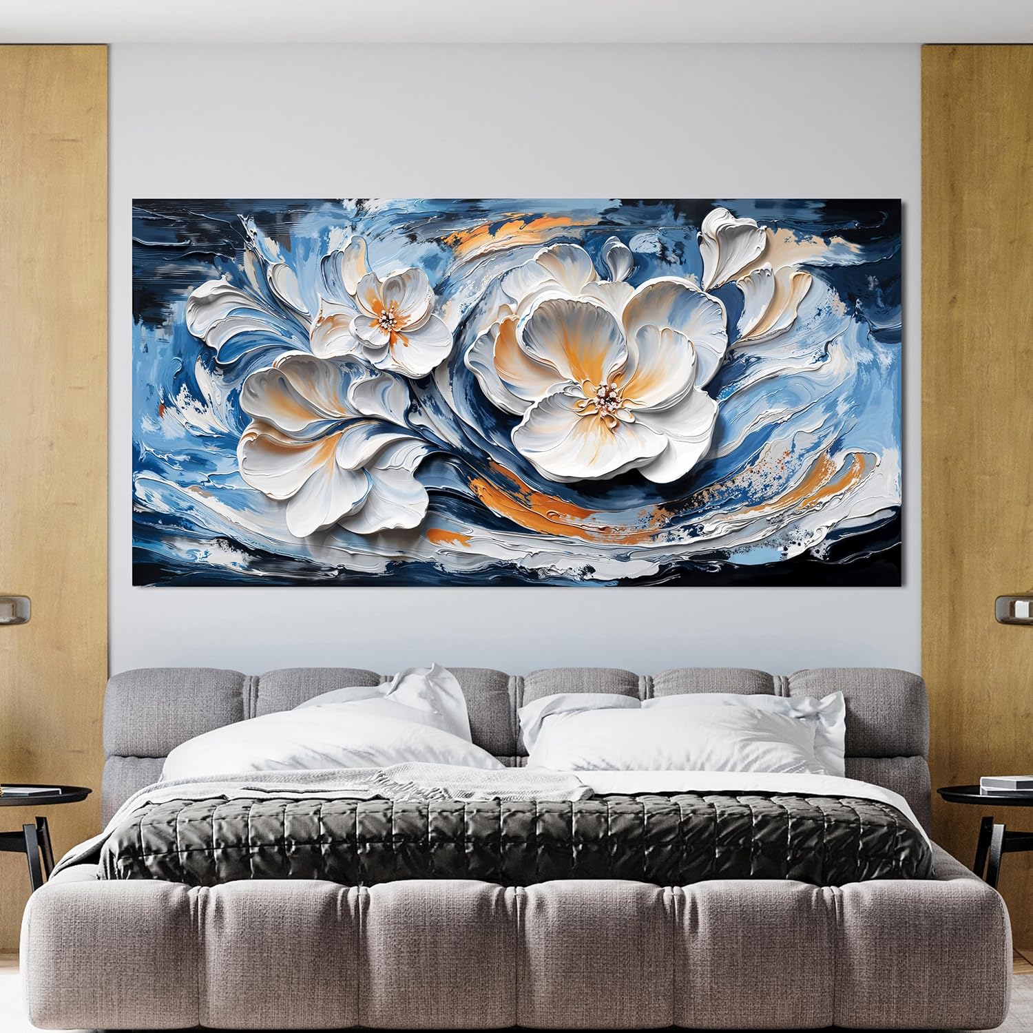 large canvas wall art decor wall art pictures for living room abstract canvas art wall decor blue white wall art prints oversized flower wall art decorations bederoom office home decor 29" x 58" jyq-z wrapped canvas 58"l x 29"w