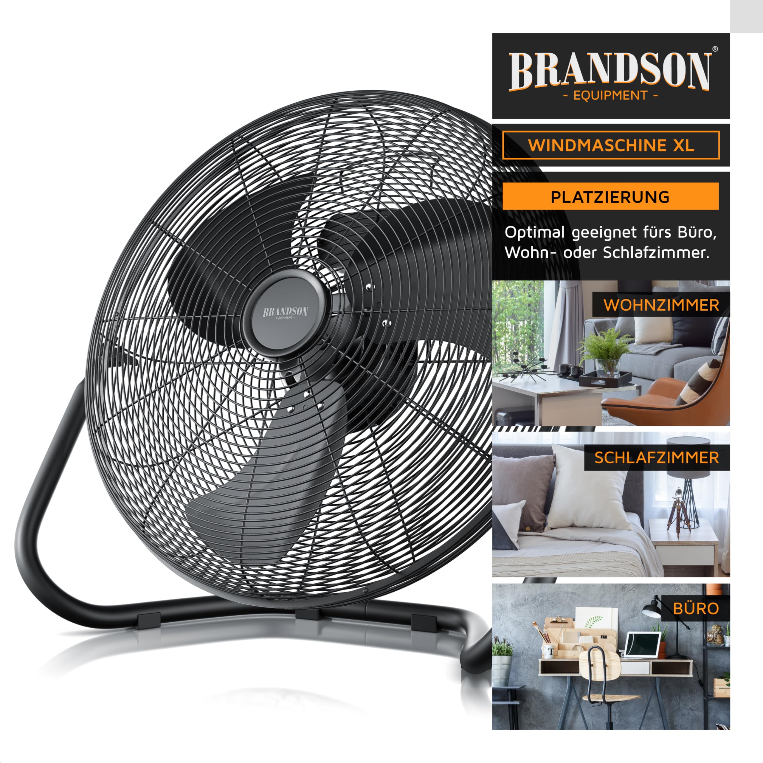 Brandson - Windmaschine Retro Stil 200 Watt - Sieger Ventilatoren und Luftkühler 2026 - Standventilator 57 cm - Bodenventilator - hoher Luftdurchsatz - stufenlos neigbarer Ventilatorkopf - GS