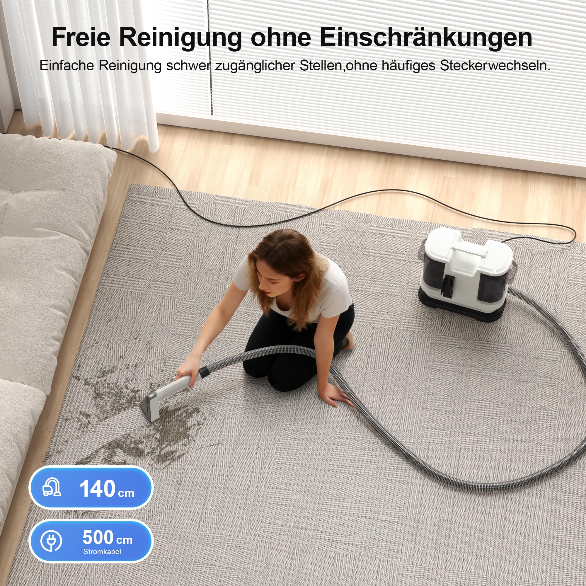 Polsterreiniger Gerät Nasssauger Waschsauger - 450W Dampfreiniger Teppichreiniger Wischsauger Polstermöbel Carpet Cleaner Auto Sofa Reiniger Teppich Gerät Nass Trockensauger Reinigungsgerät Mamowla