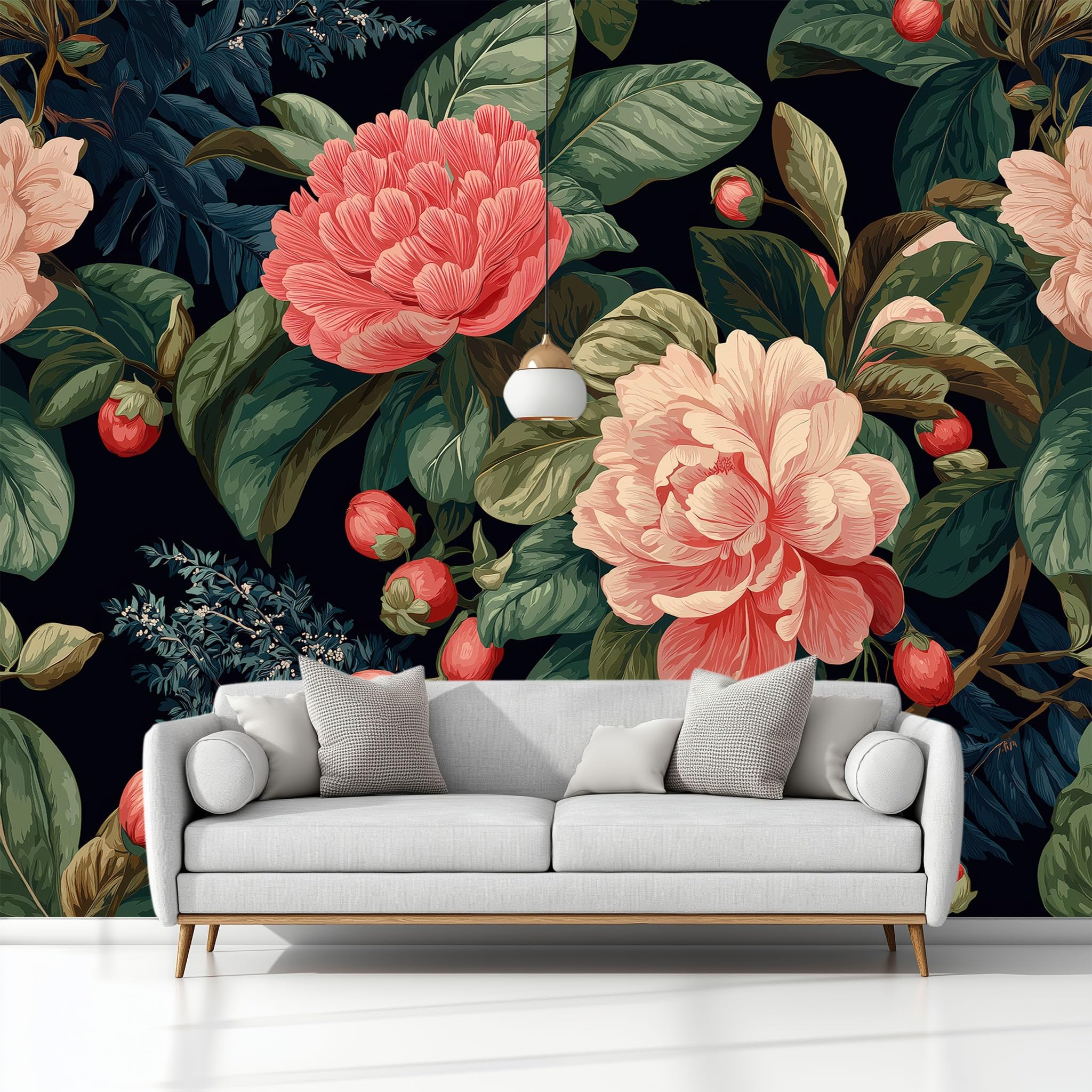 Photo Wallpaper for Living Room, Wall Murals for Bedrooms Retro Plants Flowers Green Non-Woven Panoramic Wall Art Background Decorative 300x210 cm