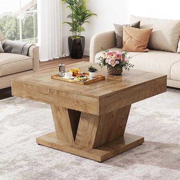 Natural Wood Table with Sculptural Base