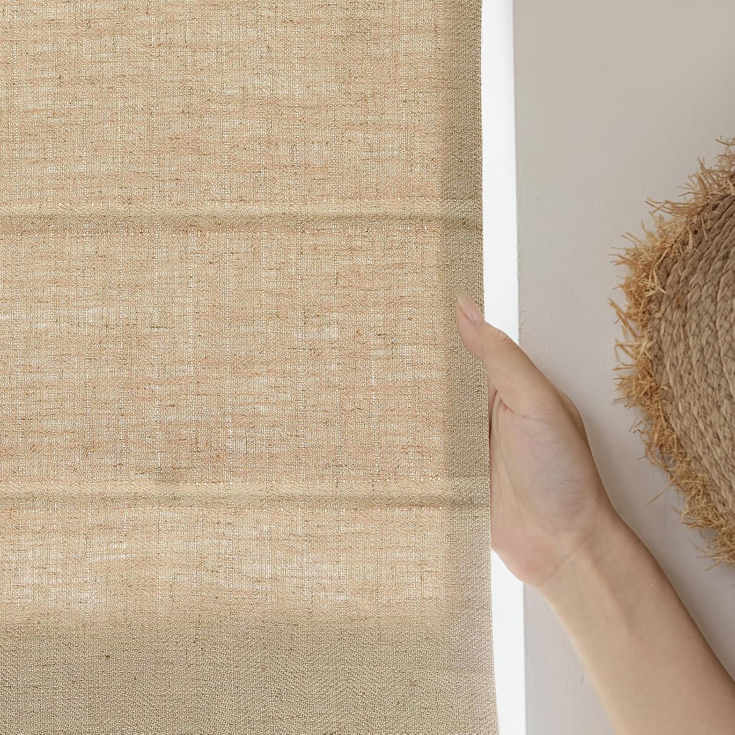 DEJAVU Cordless Linen Roman Shades for Windows, Washable Lined Fabric Roman Window Shades, Custom Blackout Light Filtering Roman Blinds for Doors, Kitchen Windows, Bedroom, Linen Beige