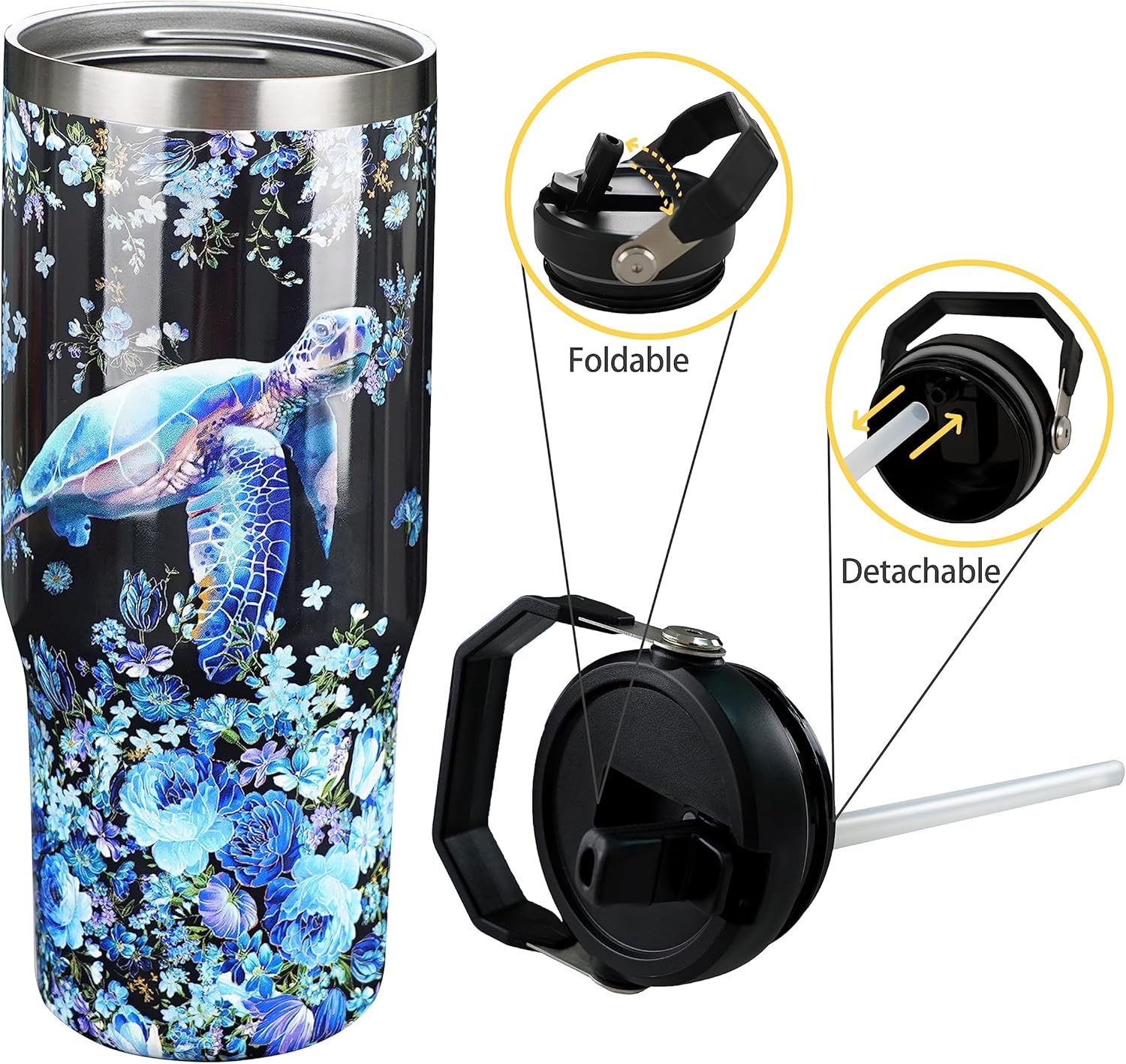 30oz Sea Turtle Gifts Tumblers for Women with Handle and Straws, Stainless Steel Vacuum Insulated Coffee Tumbler, Travel Mug Water Bottle, Sea Turtle Stuff Accessories Decor - Image 6
