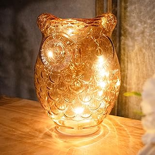 【やさしく灯るガラスオブジェ】テーブルライト ガラス アニマル ふくろう かわいい ベッドサイドランプ デスクランプ 電池式 大サイズ 間接照明 ナイトライト LEDライト 琥珀色 ナチュラル ギフト ガラスシファライト