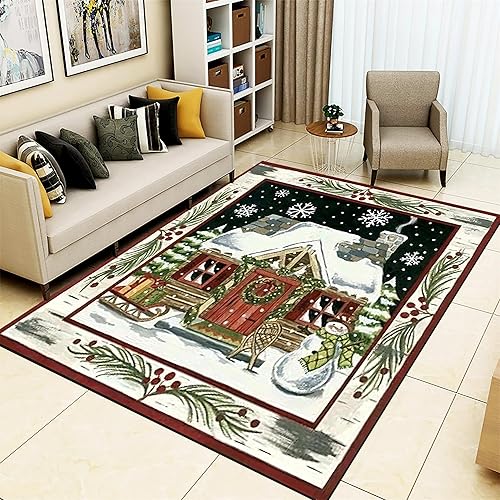 Miniatura 3 de HONGXIU Alfombra de Navidad de 2 x 3 pies, diseño de muñeco de nieve y copo de nieve, alfombra de cabaña de Navidad, decoración de Navidad con