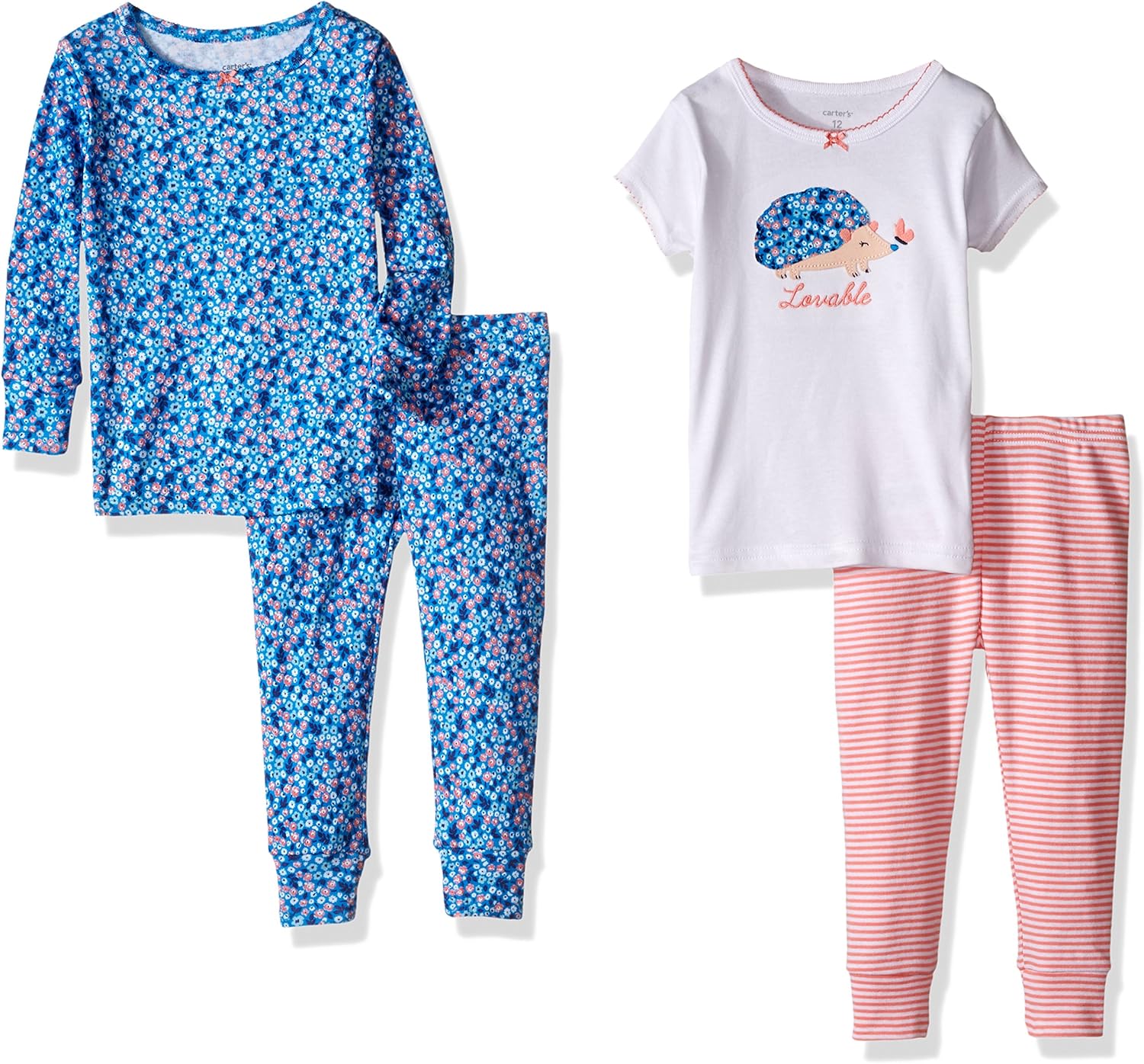 Carter's Baby Girls' 4 Piece Graphic Tee PJ Set (Baby) - Hedgehog - 9M