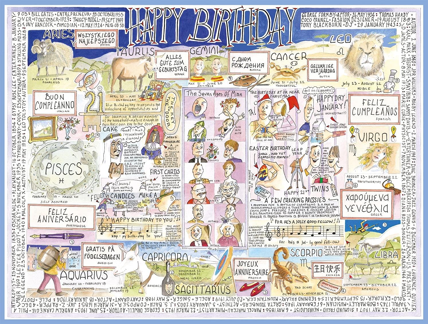 1000 Piece Jigsaw Puzzles - for Adults - Happy Birthday by Tim Bulmer, Large Size 66cm X 50cm. Challenging to Complete But Fun and Humorous Comical Funny Cartoon