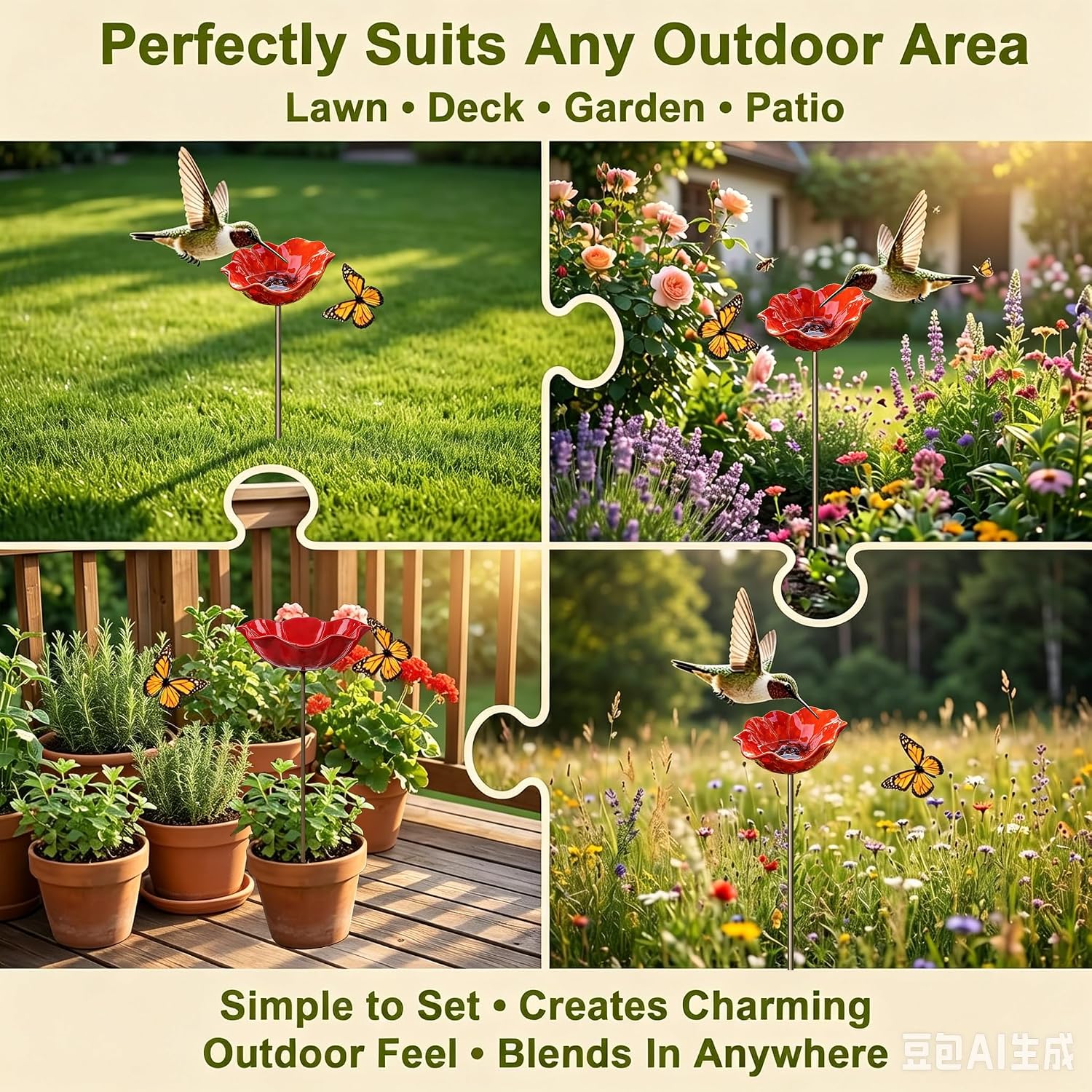 2 PCS Metal Bird Bath with Flower Garden Stakes for Outdoor Yard Patio