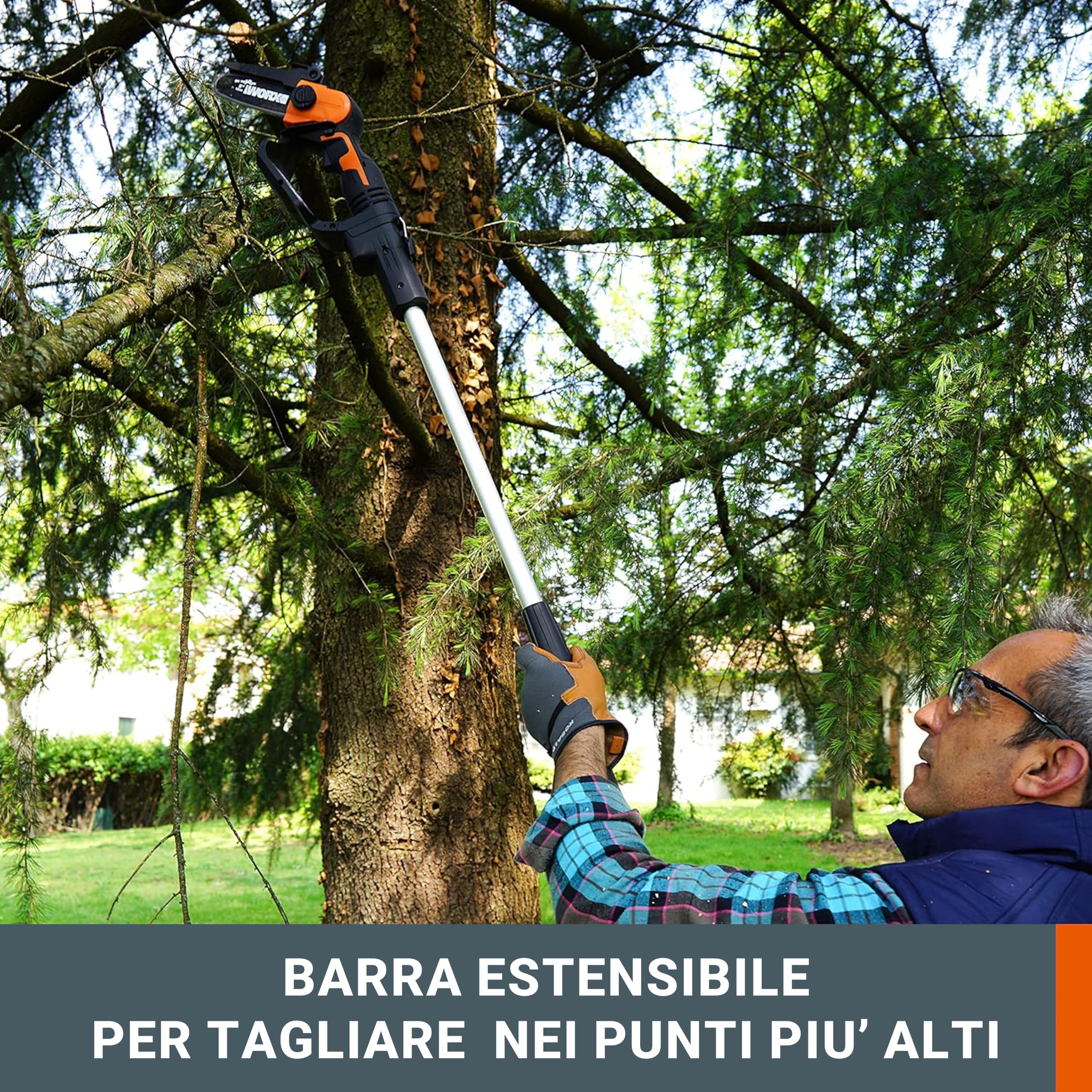WORX 18V (20V MAX) Mini Motosega a Batteria, Elettrica Motosega senza Fili, Leggera e Portatile, PowerShare, 1 Batteria, 1 Caricabatterie, Barra da 12 cm, WG324E.1