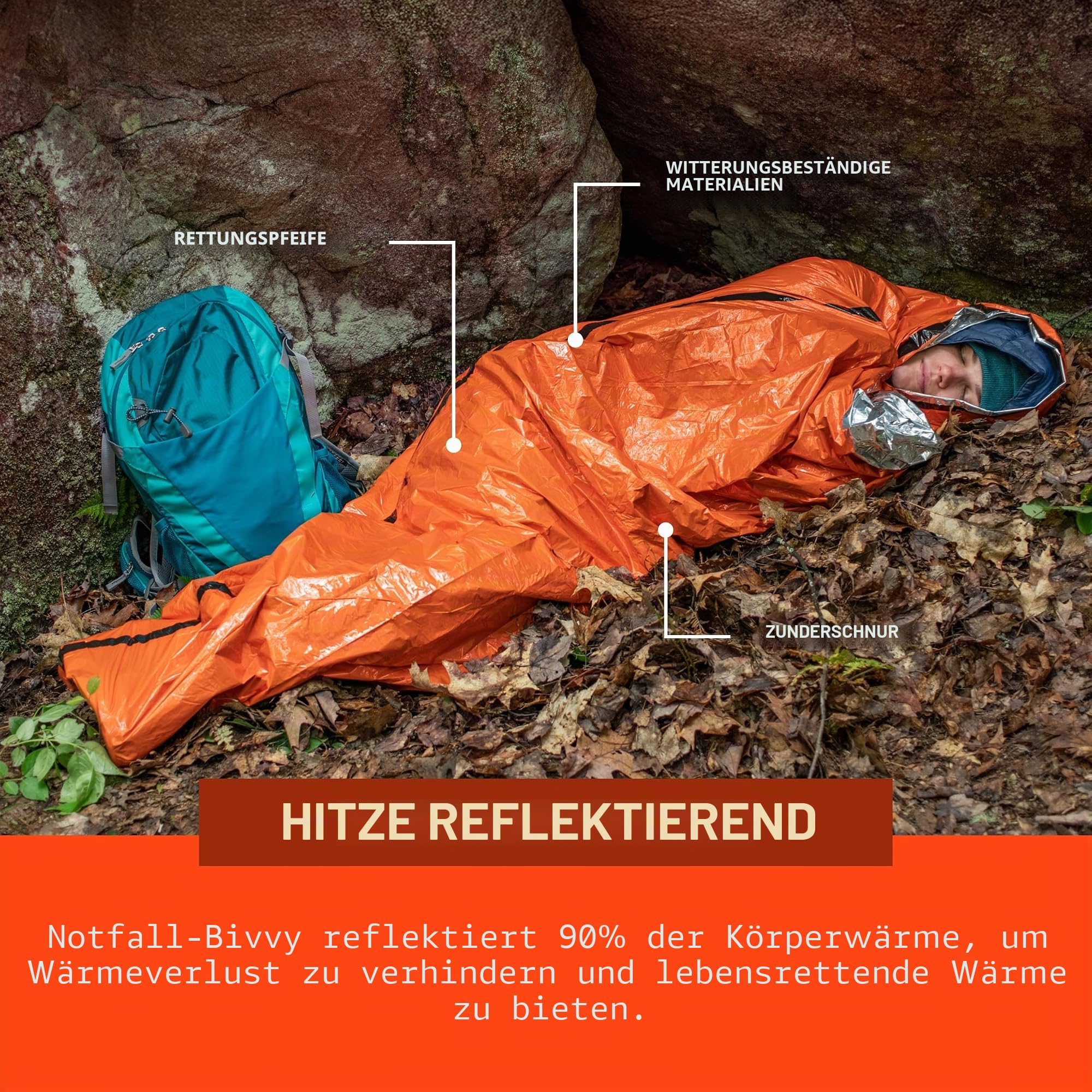 Survive Outdoor Longer Emergency Bivvy Bag Erwachsene Unisex, Orange, Standard