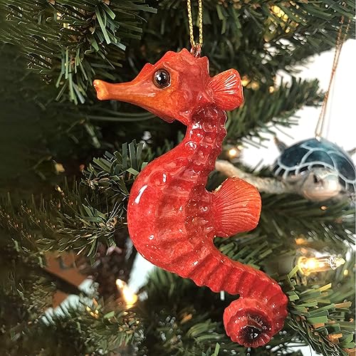 Miniatura 4 de Paquete de 4 adornos navideños  Tortuga marina azul, tortuga marina verde, caballo marino y mantarraya  Adornos náuticos costeros