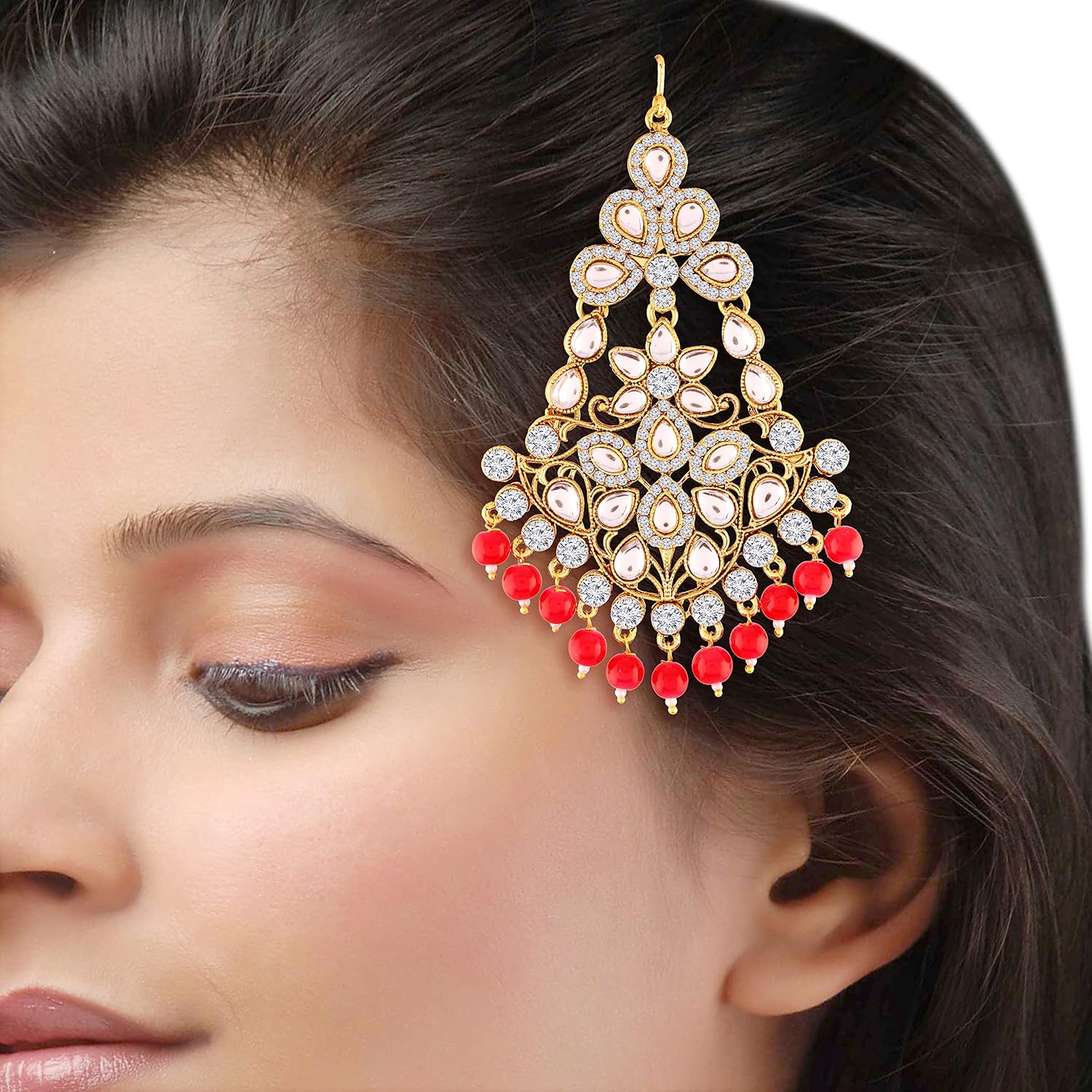 I Jewels Gold Plated Indian Wedding Bollywood Kundan & Pearl Pasa Kalank Inspired Hair Jewellery for Women (T2024)