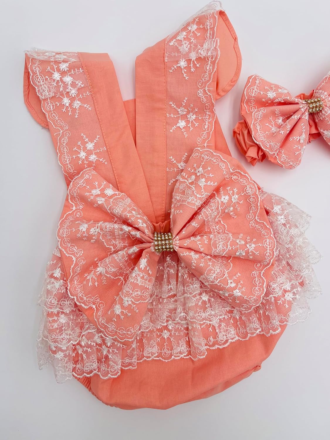MELEK & MOON Personalized Luxury Infant Newborn Baby Girl Outfit – 2-Piece Cotton Set – Peach Blossom Baby Set