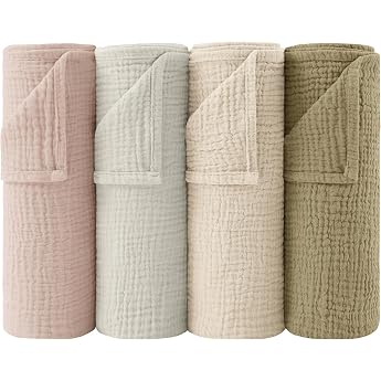 Bearmoss Molleton Cloths Baby 100% Cotton Soft Burp Cloths Baby Breathable and Extremely Absorbent Muslin Cloth for Absorbent Muslin Cloths Pack of 4 60 x 60 cm Sand Green