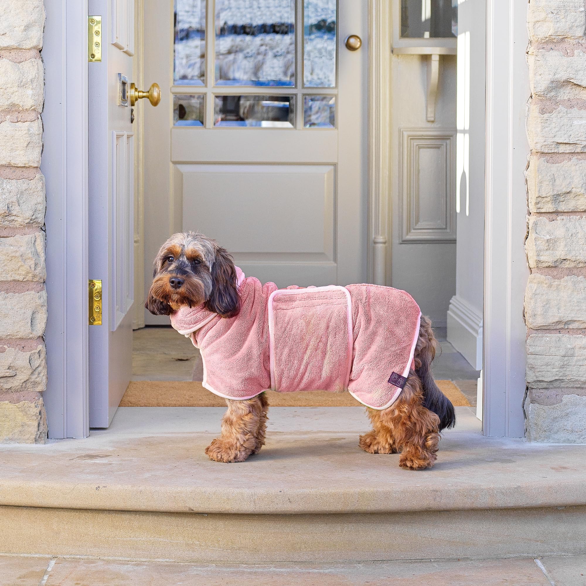 Lucky Paws® Accappatoio per cani UK – Lussuoso asciugamano a doppio strato – asciuga i cani in pochi minuti – accappatoio ultra assorbente e super morbido (S, rosa polvere)