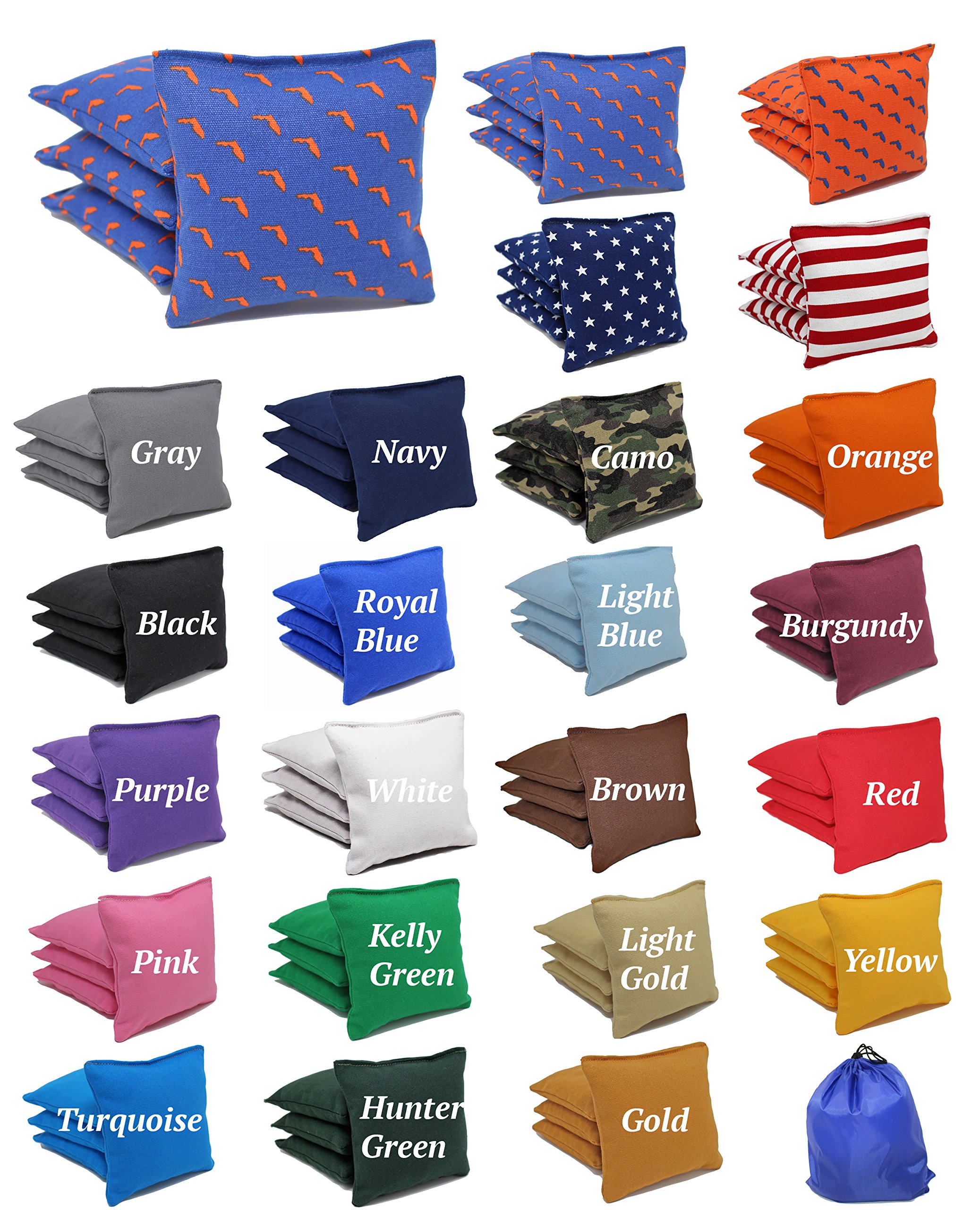 ACA Regulation Cornhole Bags. Set of 8. Corn-Filled. 25 Colors to Choose from