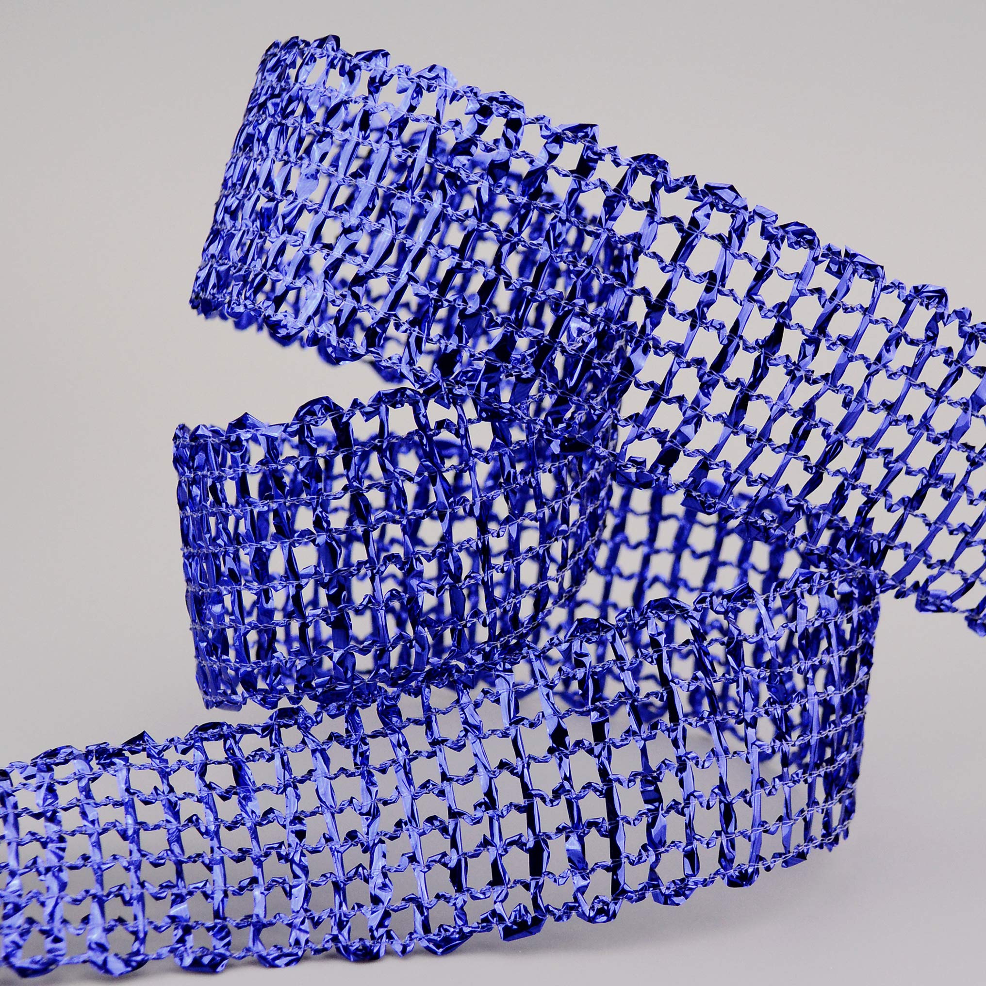 finemark 25 m x 50 mm Decorative Ribbon Glossy Grid Blue Dark Blue Gift Ribbon Checked Grid Ribbon Mesh Ribbon Decoration Shiny Metallic for Crafts Decorating Christmas Advent Party - Image 2