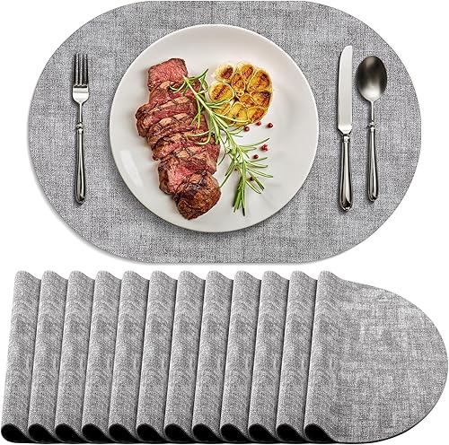 Miniatura 41 de Juego de 6 manteles individuales para mesa de comedor, antideslizantes, resistentes al calor, manteles individuales ovalados de cuero, de doble Azul