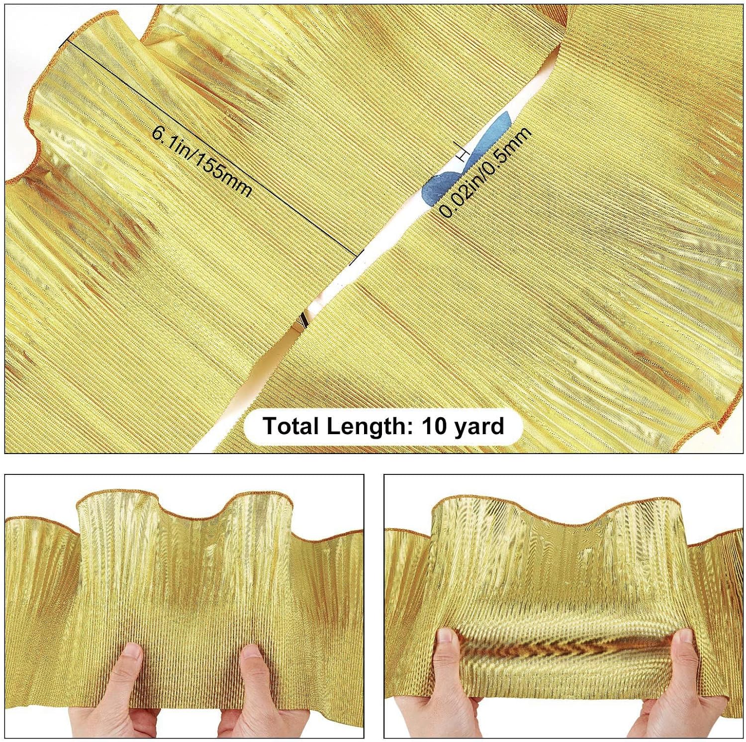 GORGECRAFT 10 Yards Ruffled Lace Trims Organza Pleated Fabric Trim Tulle Lace Border Retro Chiffon Trimmings Decorative Applique for Sewing DIY Wedding Dress Craft Home Decor, Yellow