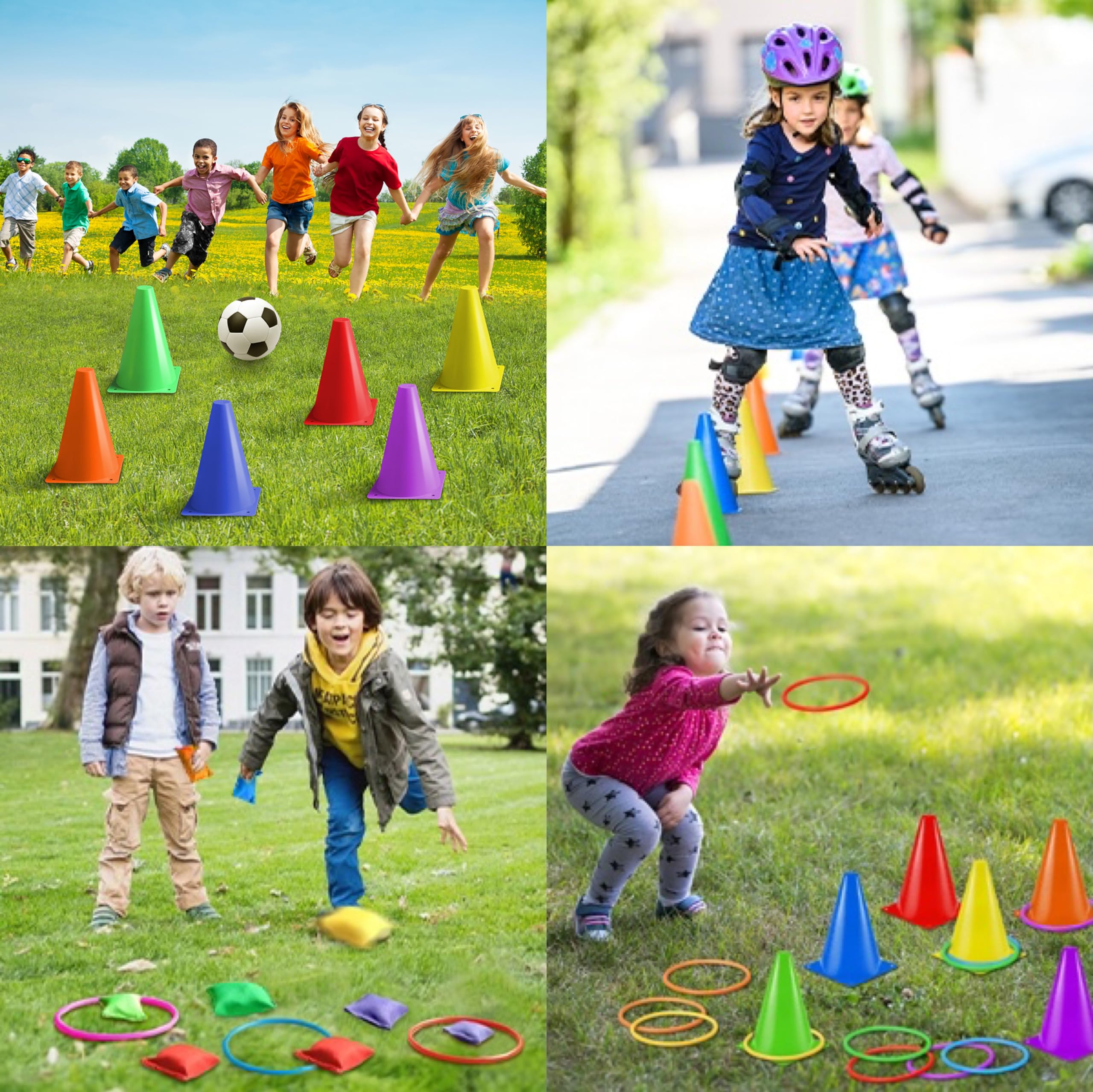 Eocolz Ensemble de Jeux de Carnaval 3 en 1, cônes en Plastique Souple, Sacs de Haricots, Jeux de Lancer d'anneaux, Jeux de Plein air pour fête d'anniversaire d'enfants, Fournitures de Jeux de Plein