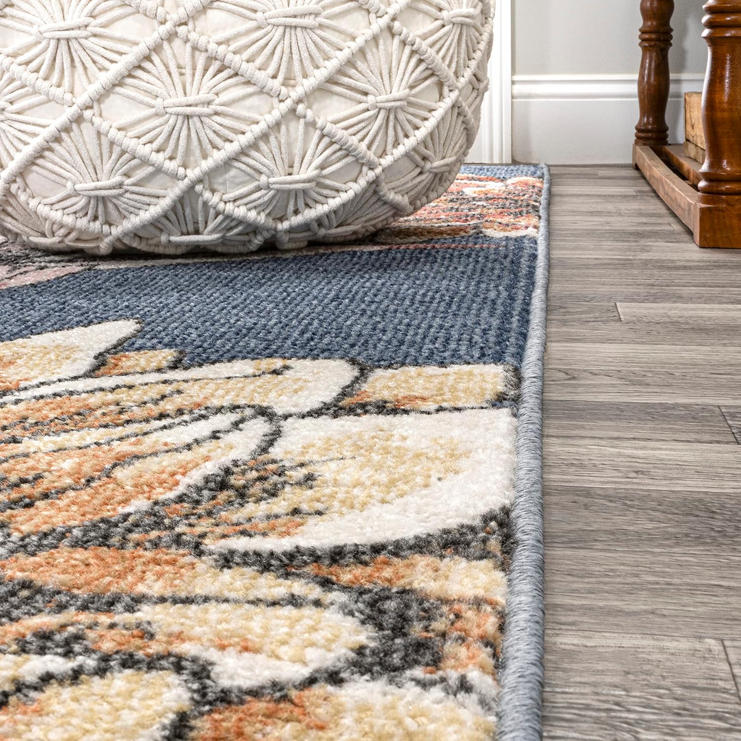JONATHAN Y Giglio Botanical Flower Runner Rug 2x8, Blue/Orange/Cream, Modern, Contemporary, Easy-Cleaning for Living Room, Bedroom, Kitchen, Pet Friendly, Non-Shedding (CTP202A-28)