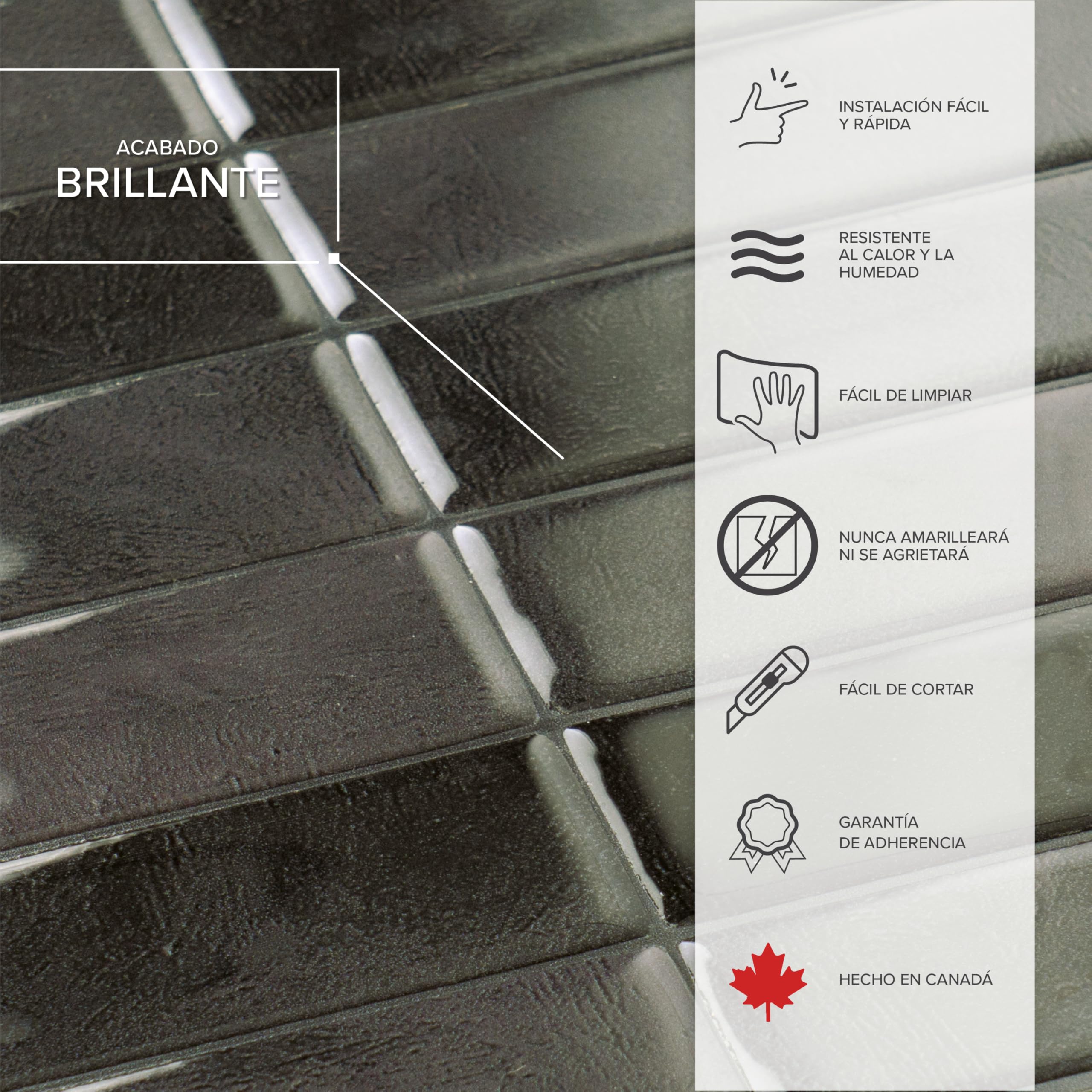 Smart Tiles Azulejos Adhesivos Cocina y Baño - Morocco Negro, Baldosas Vinílicas Autoadhesivas 3D, Paneles Decorativos para Pared, 5 Vinilos 29x22,86 cm, Fácil Instalación, fabricada en Canadá