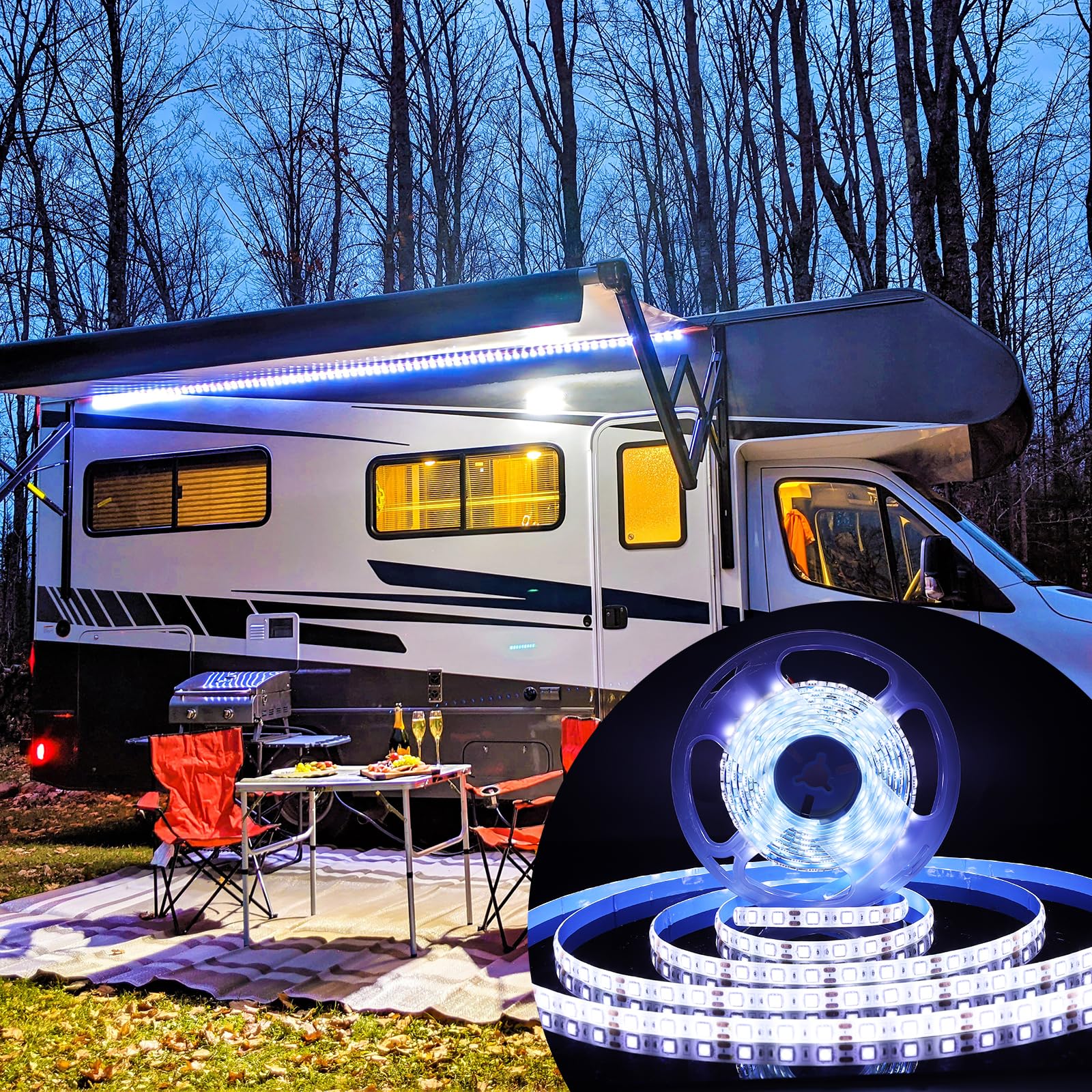 Kit Luci LED 12V Per Camper - Striscia 5m Bianco, Impermeabile, Per Tende E Interni