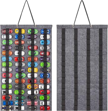 Hanging Storage Organizer for Toy Cars Felt Display Case Hold Up 60 Toy Cars Without AccessoriesGray