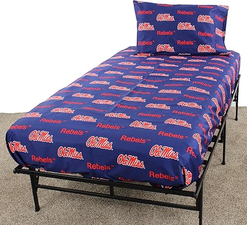 College Covers Everything Comfy Mississippi Rebels - Juego de sábanas de 4 piezas, tamaño matrimonial, color del equipo, 1 sábana encimera, 1 sábana