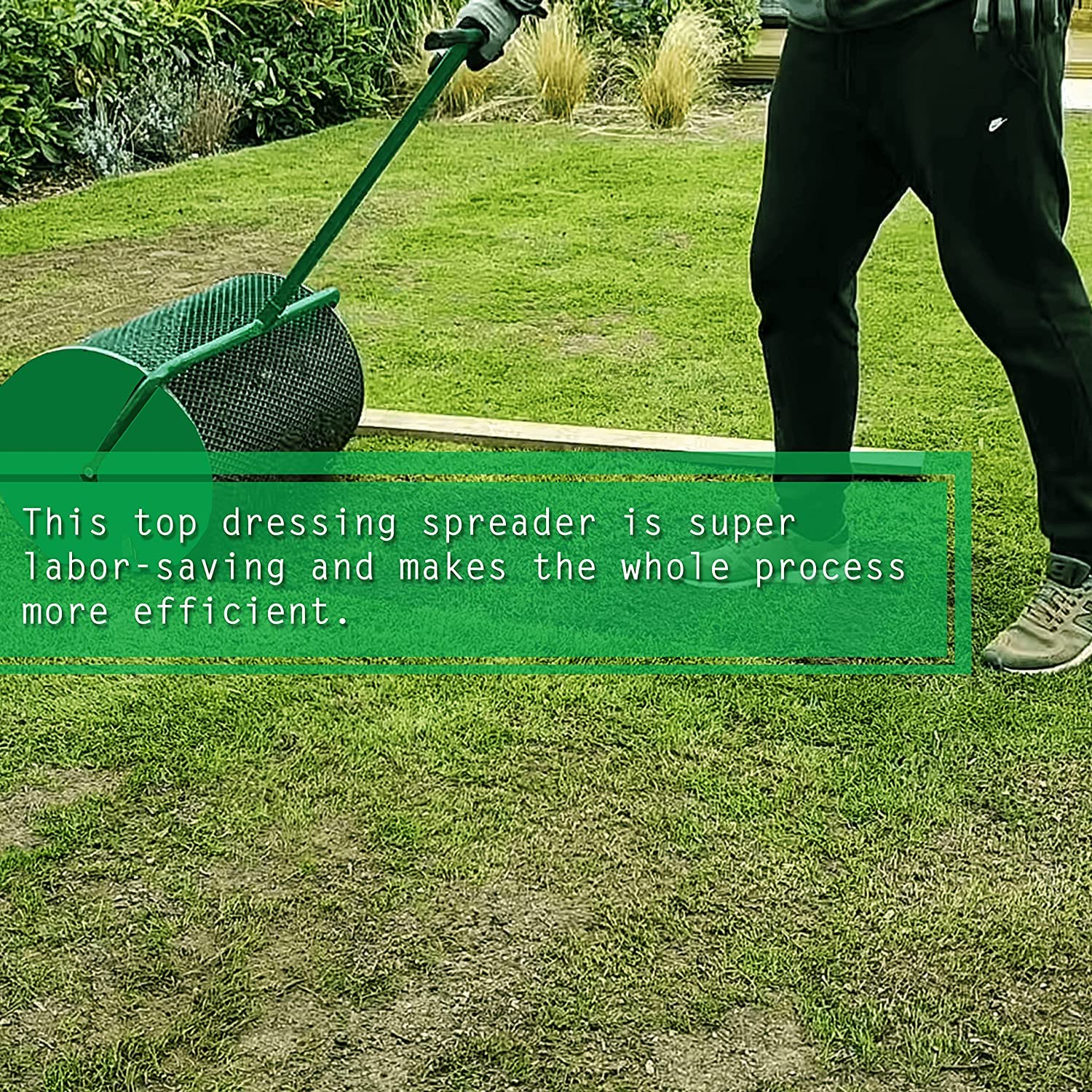 Esparcidor de compost de malla metálica resistente de 61 cm para césped y jardín, para fertilizantes de tierra vegetal y estiércol, diseño duradero para una aplicación eficiente en césped y jardín