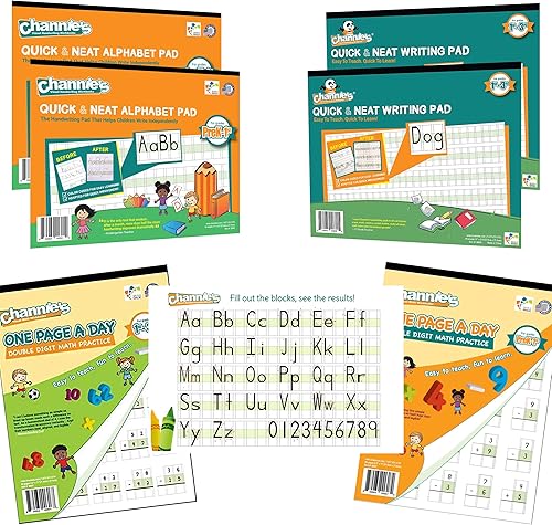 Channie's Juego de libros de trabajo para pre-jardín de infantes, estudiantes de escuela primaria de tercer grado, 4 blocs de escritura a mano y 2